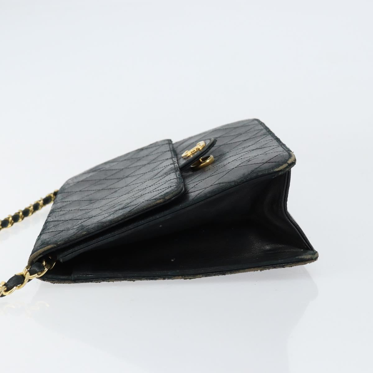 CHANEL Matelasse Chain Shoulder Bag Lamb Skin Black Gold CC Auth 156050