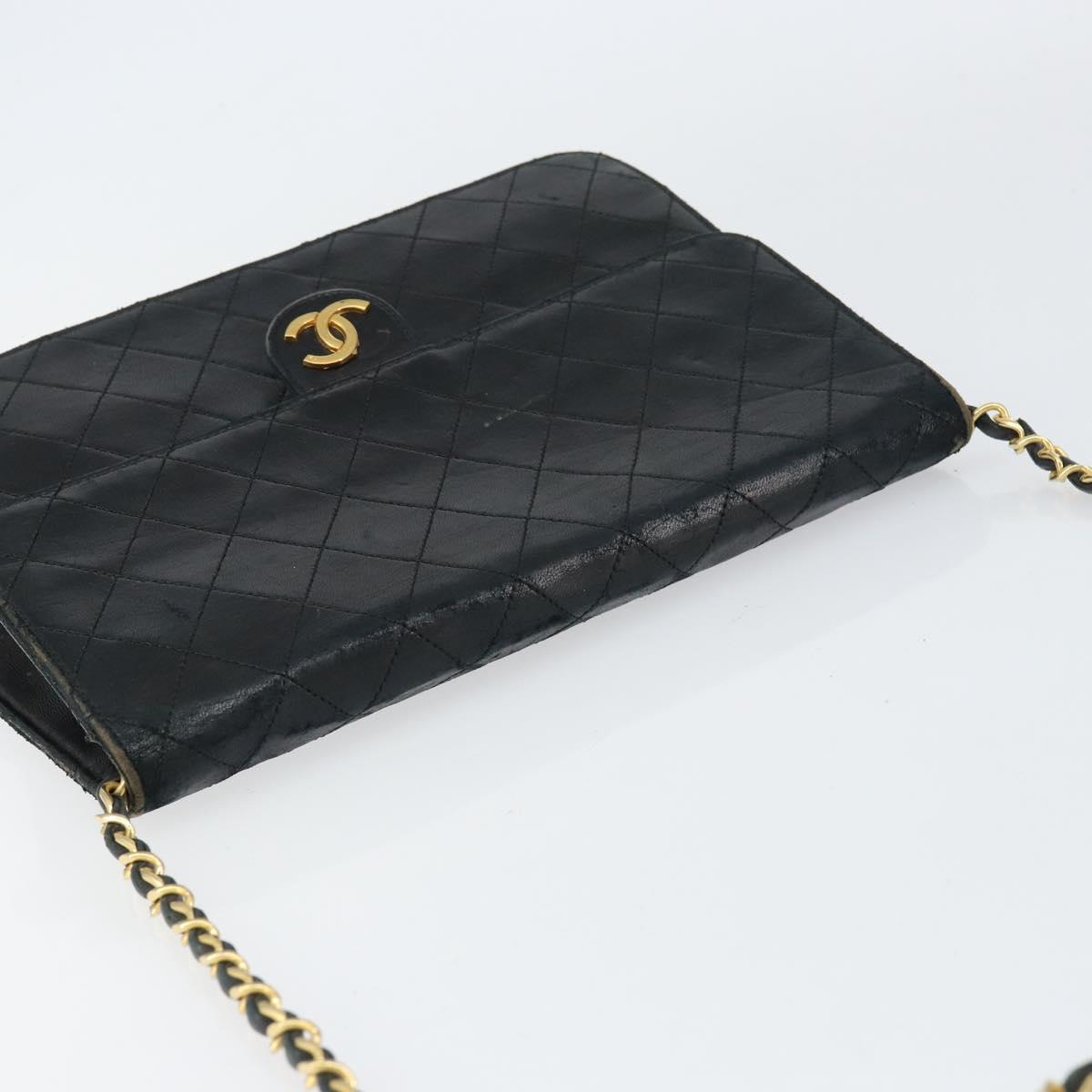 CHANEL Matelasse Chain Shoulder Bag Lamb Skin Black Gold CC Auth 156050