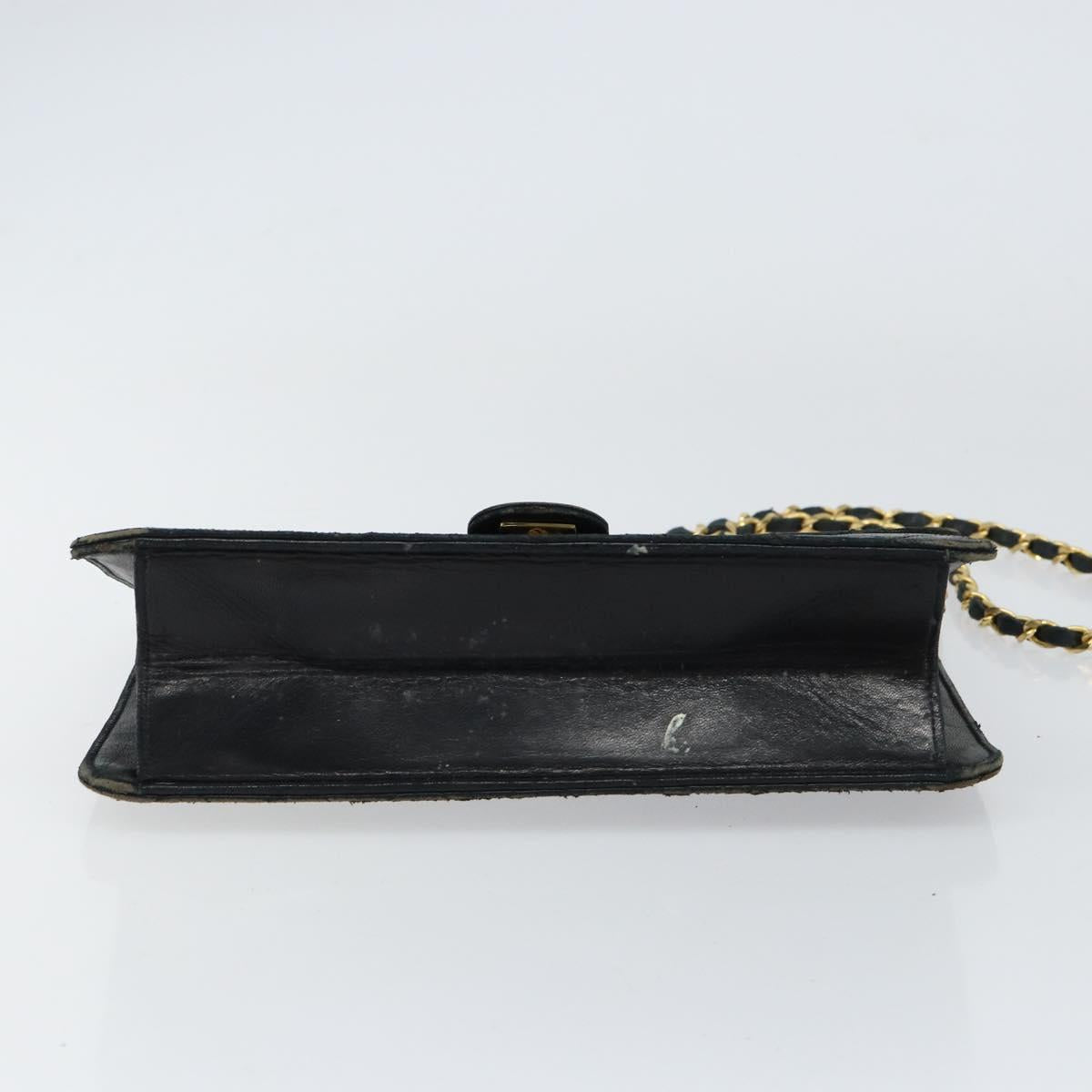 CHANEL Matelasse Chain Shoulder Bag Lamb Skin Black Gold CC Auth 156050