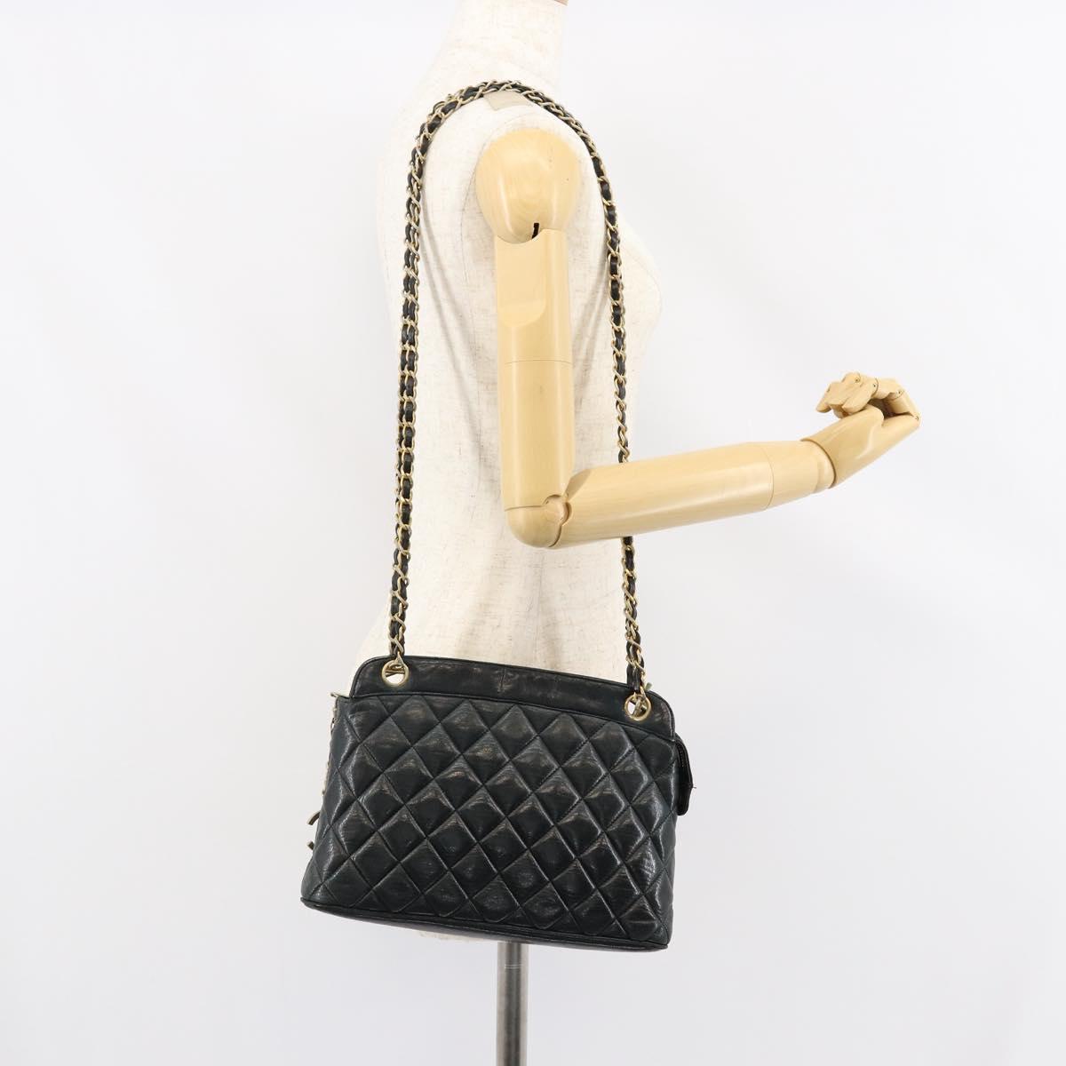 CHANEL Matelasse Chain Shoulder Bag Lamb Skin Black Gold CC Auth 156051