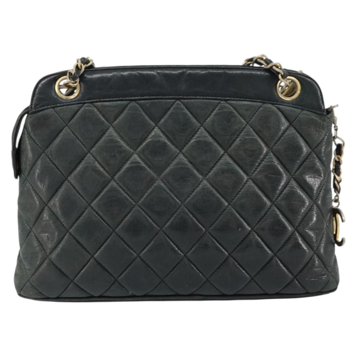 CHANEL Matelasse Chain Shoulder Bag Lamb Skin Black Gold CC Auth 156051