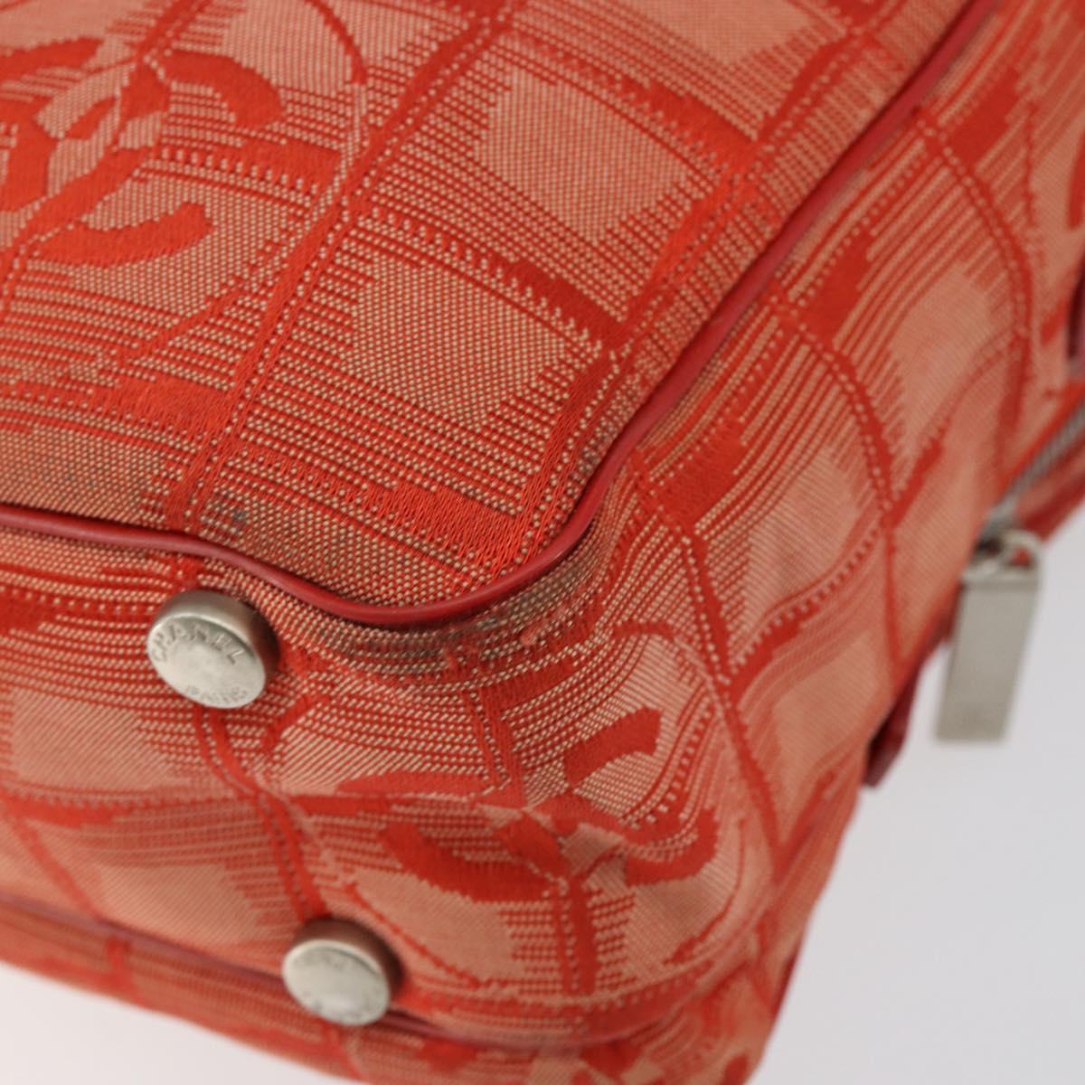 CHANEL New Travel line Hand Bag Nylon Red Silver CC Auth 156052