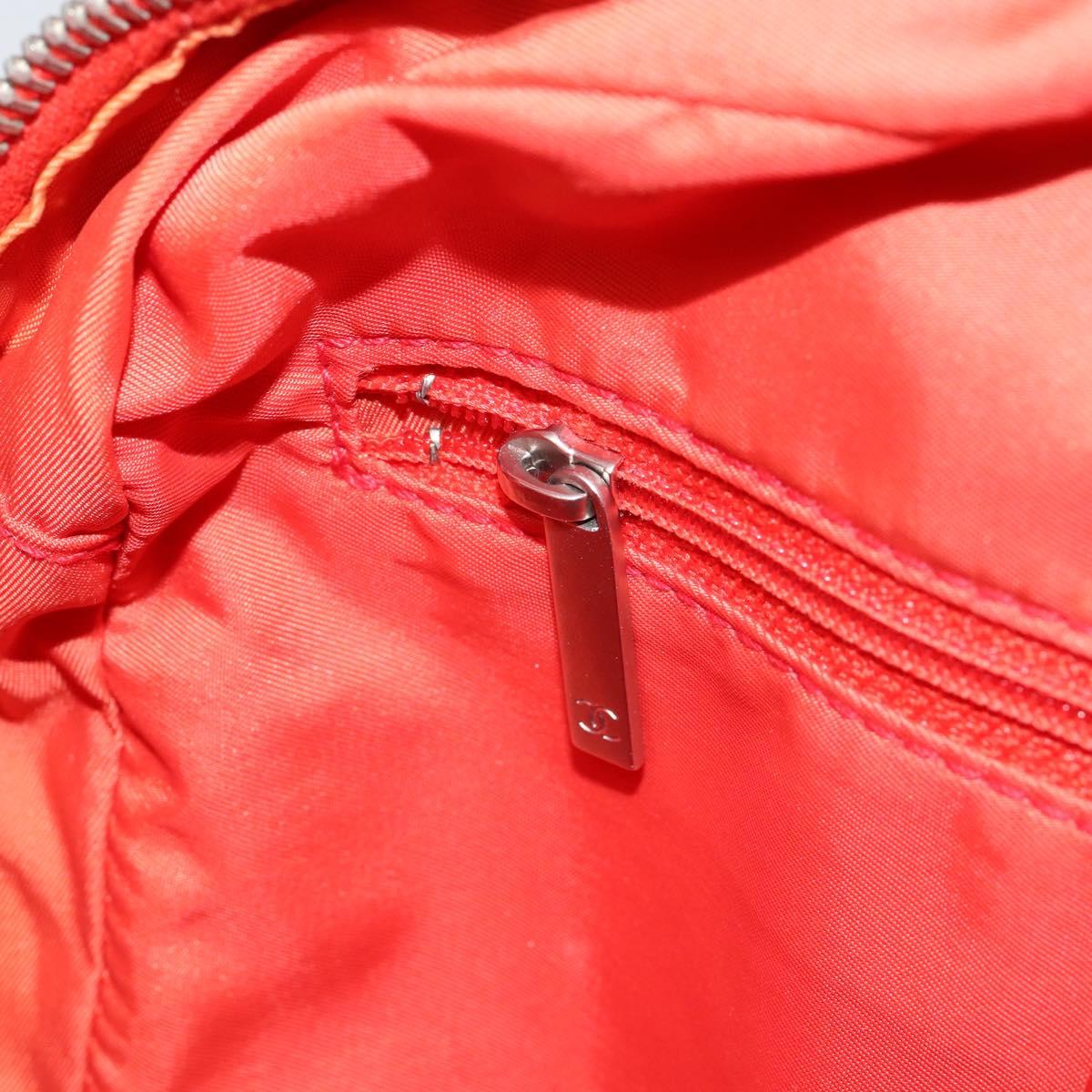 CHANEL New Travel line Hand Bag Nylon Red Silver CC Auth 156052