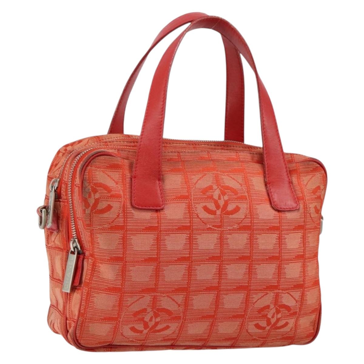 CHANEL New Travel line Hand Bag Nylon Red Silver CC Auth 156052