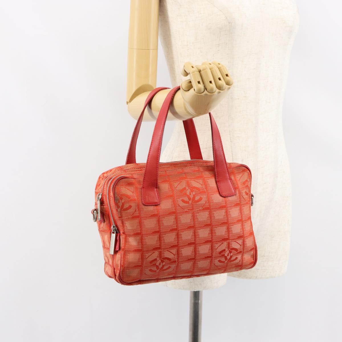 CHANEL New Travel line Hand Bag Nylon Red Silver CC Auth 156052