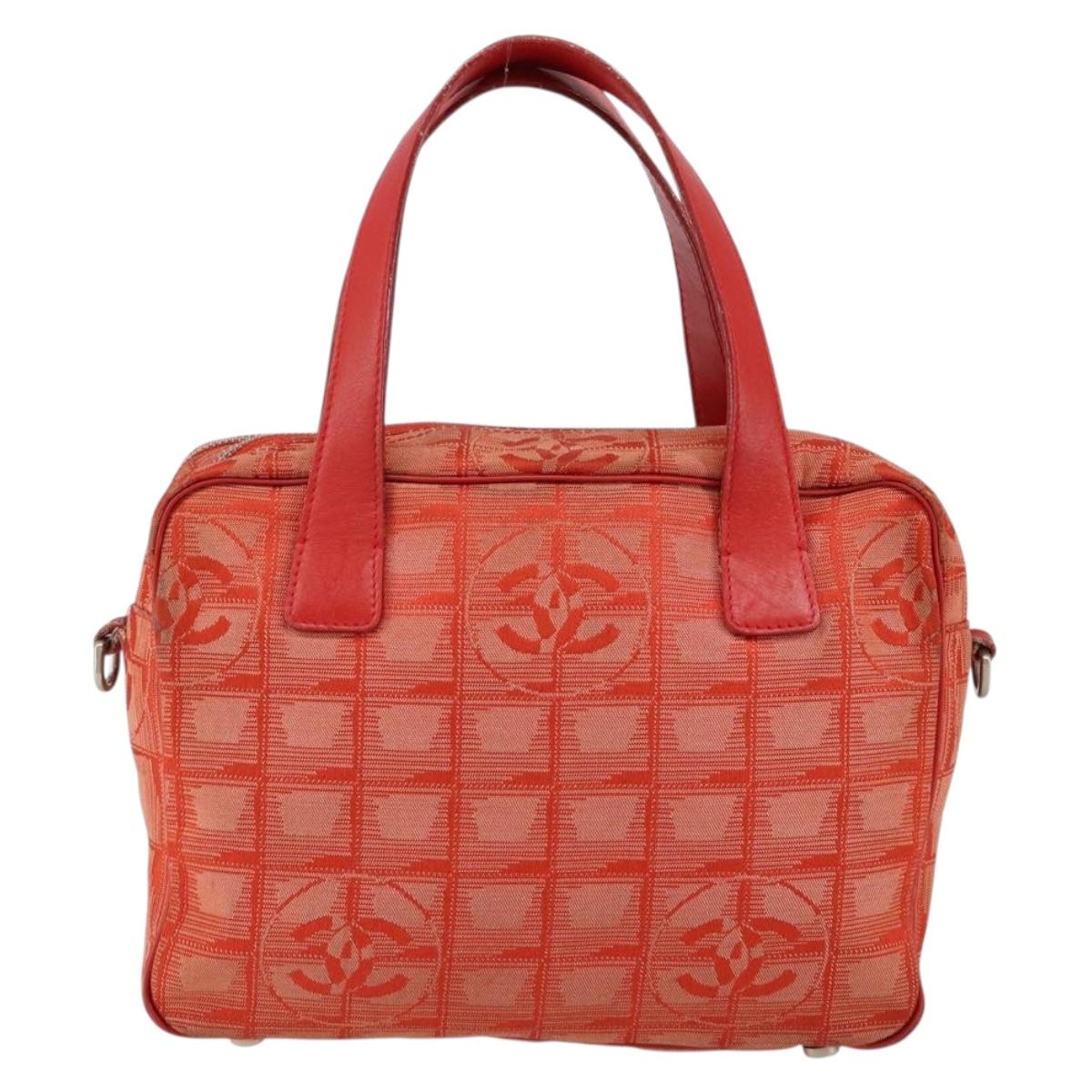 CHANEL New Travel line Hand Bag Nylon Red Silver CC Auth 156052