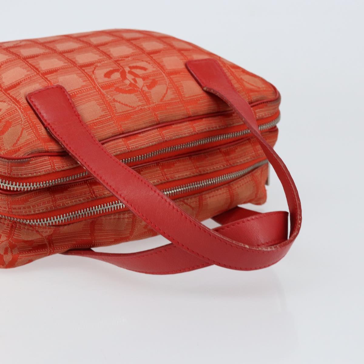 CHANEL New Travel line Hand Bag Nylon Red Silver CC Auth 156052