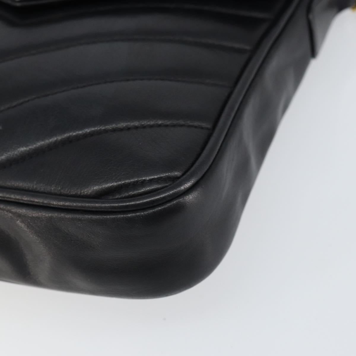 CHANEL Chain V Stitch Shoulder Bag Lamb Skin Black Gold CC Auth 156053