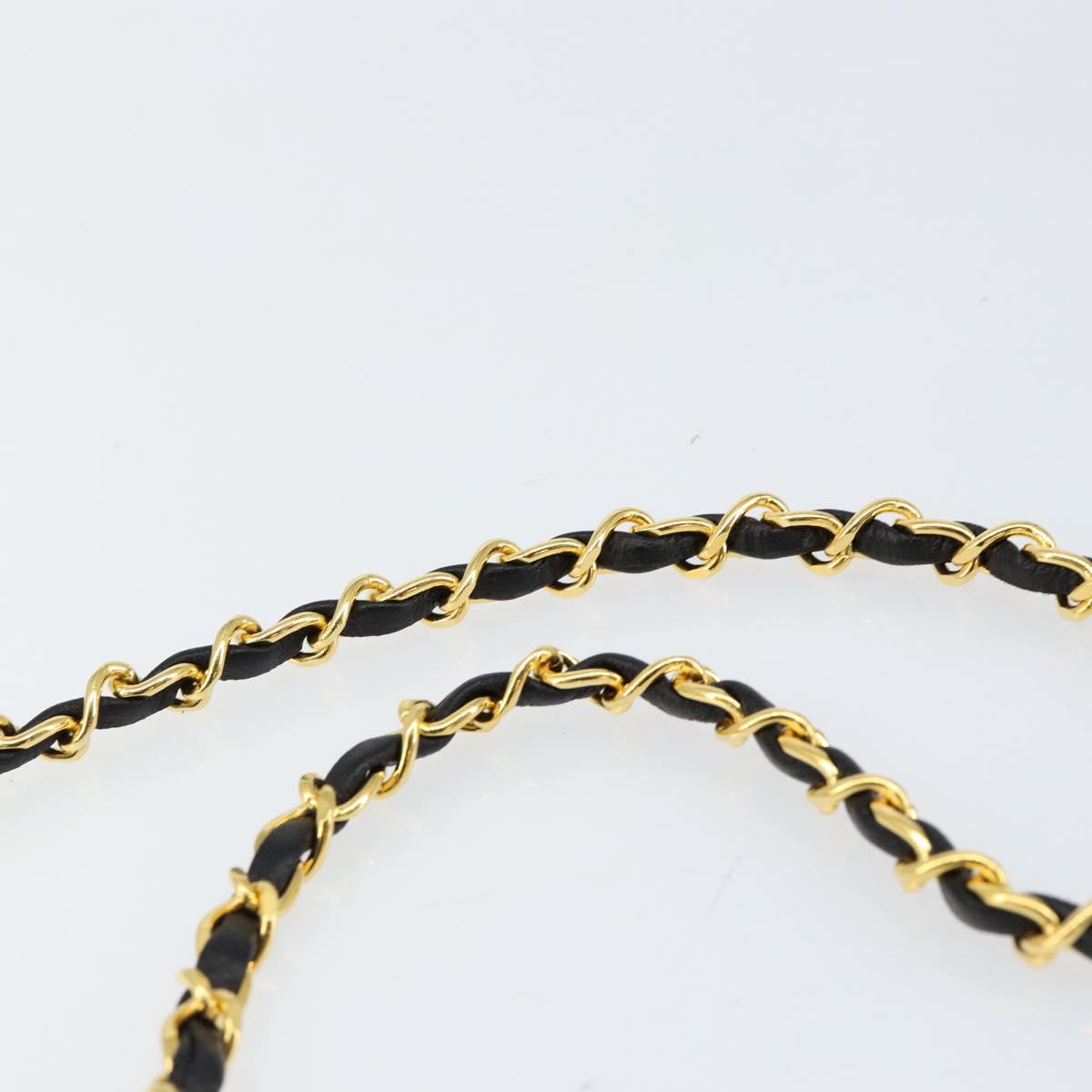 CHANEL Chain V Stitch Shoulder Bag Lamb Skin Black Gold CC Auth 156053