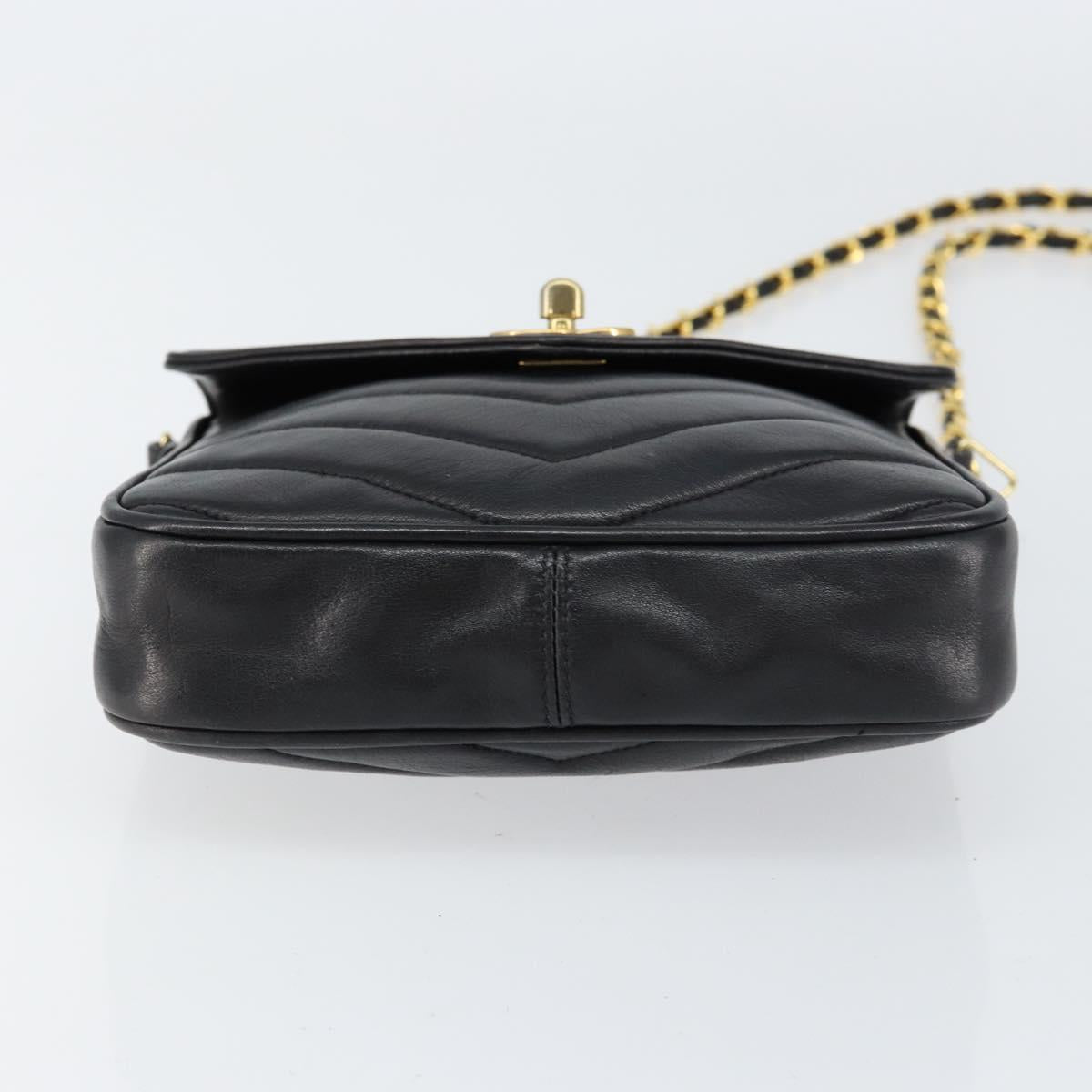 CHANEL Chain V Stitch Shoulder Bag Lamb Skin Black Gold CC Auth 156053