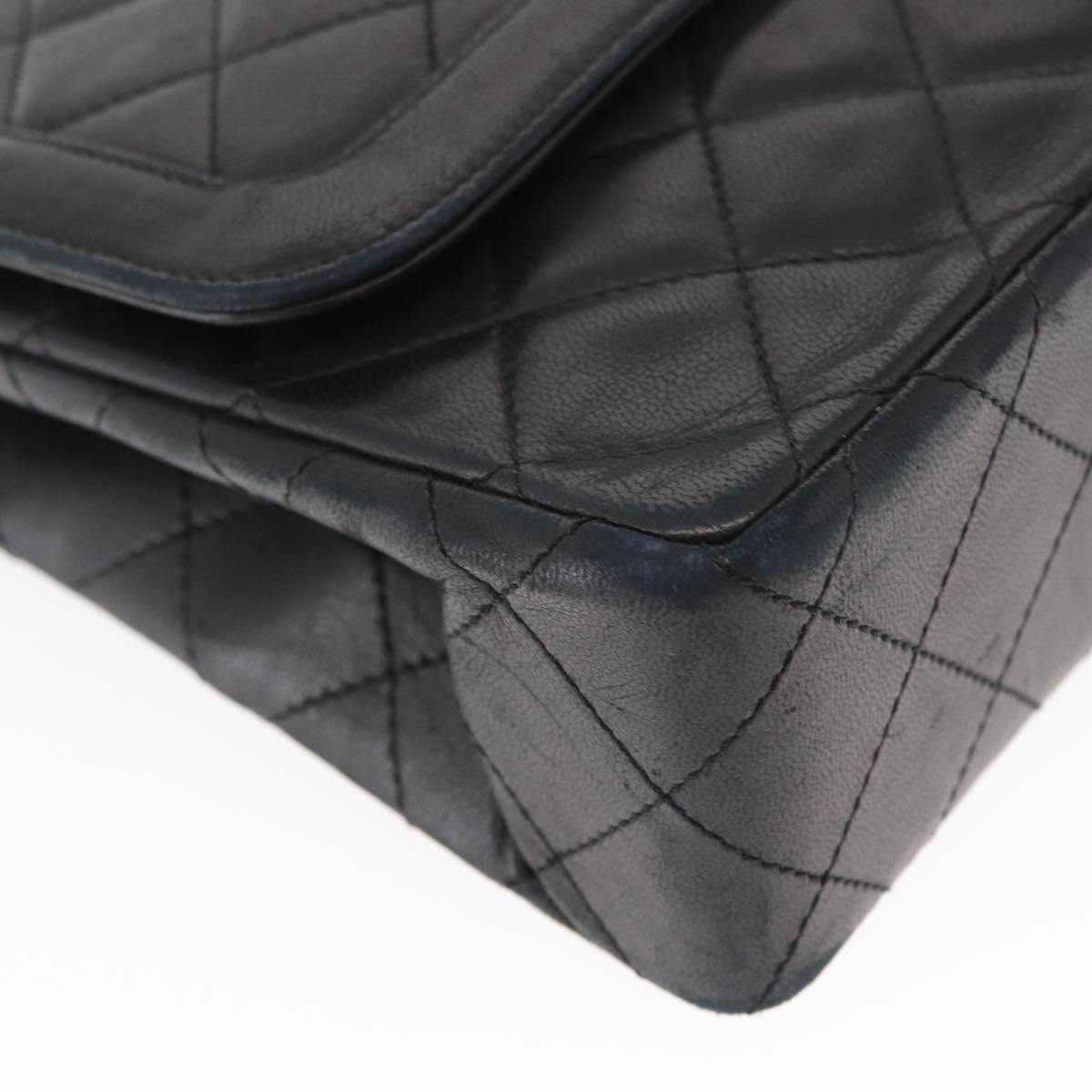 CHANEL Matelasse 25 Double Flap Paris Only Bag Lamb Skin Black CC Auth 156054