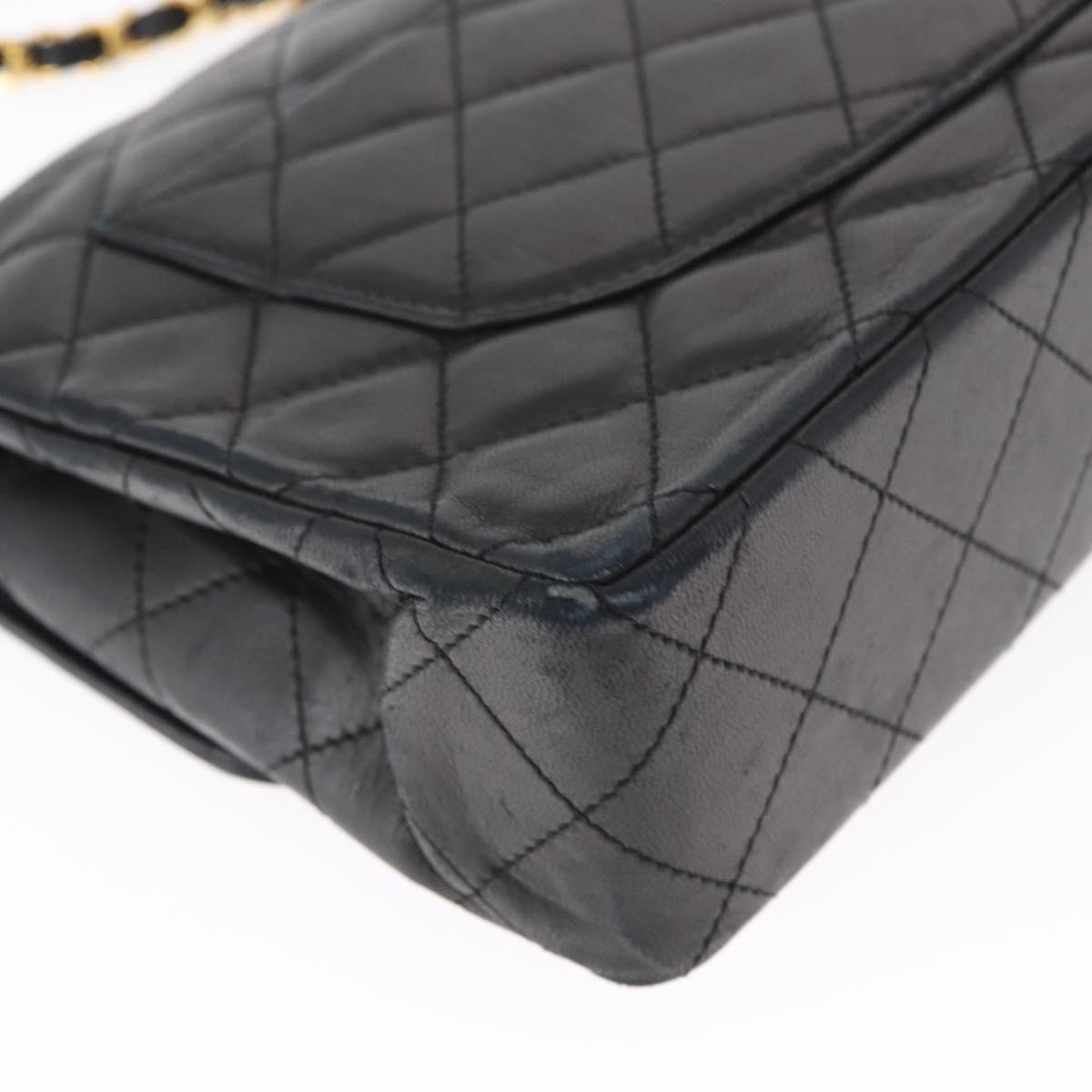 CHANEL Matelasse 25 Double Flap Paris Only Bag Lamb Skin Black CC Auth 156054