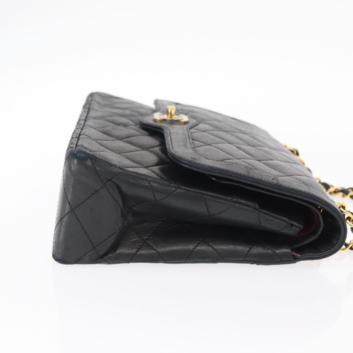 CHANEL Matelasse 25 Double Flap Paris Only Bag Lamb Skin Black CC Auth 156054