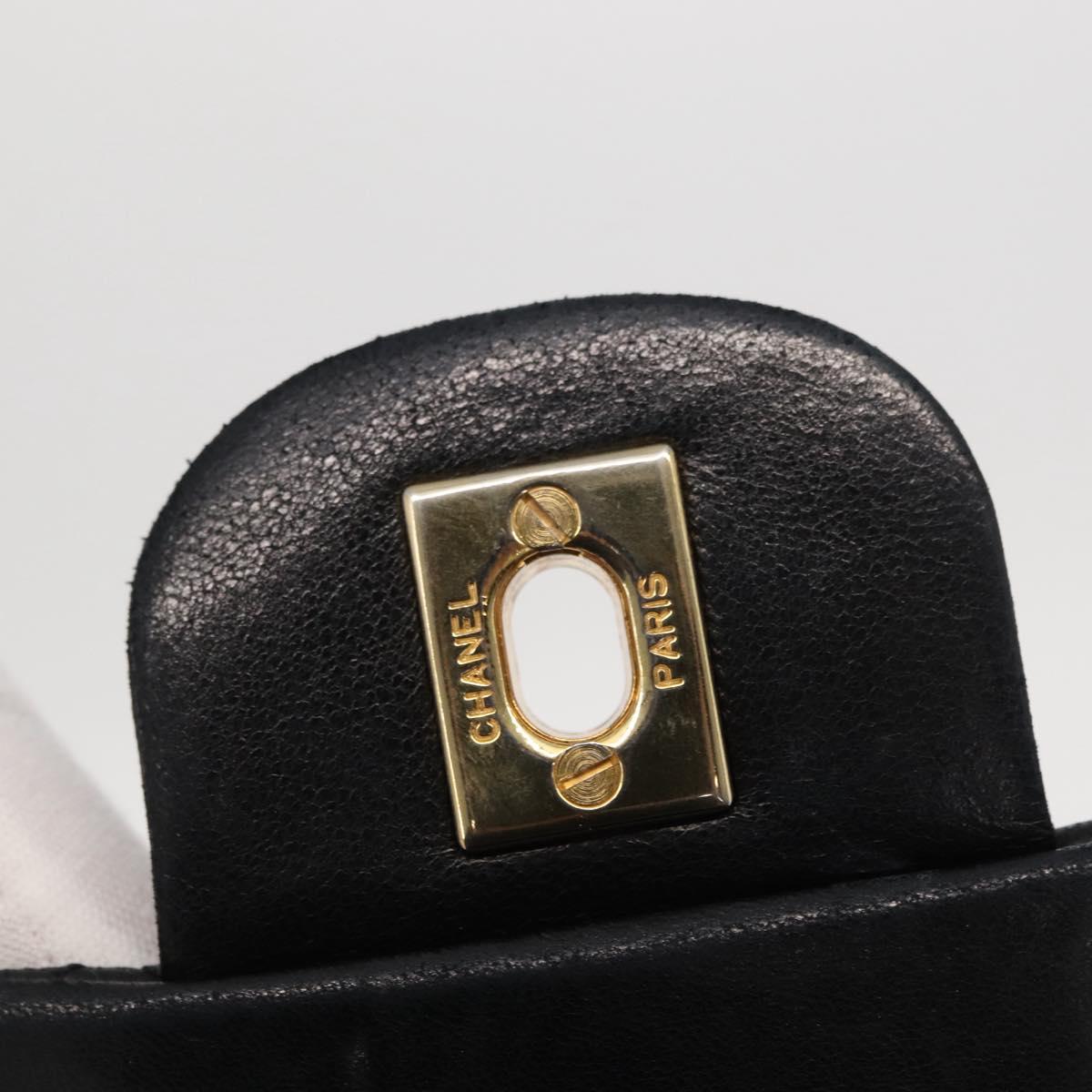 CHANEL Matelasse 25 Double Flap Chain Bag Lamb Skin Black Gold CC Auth 156055
