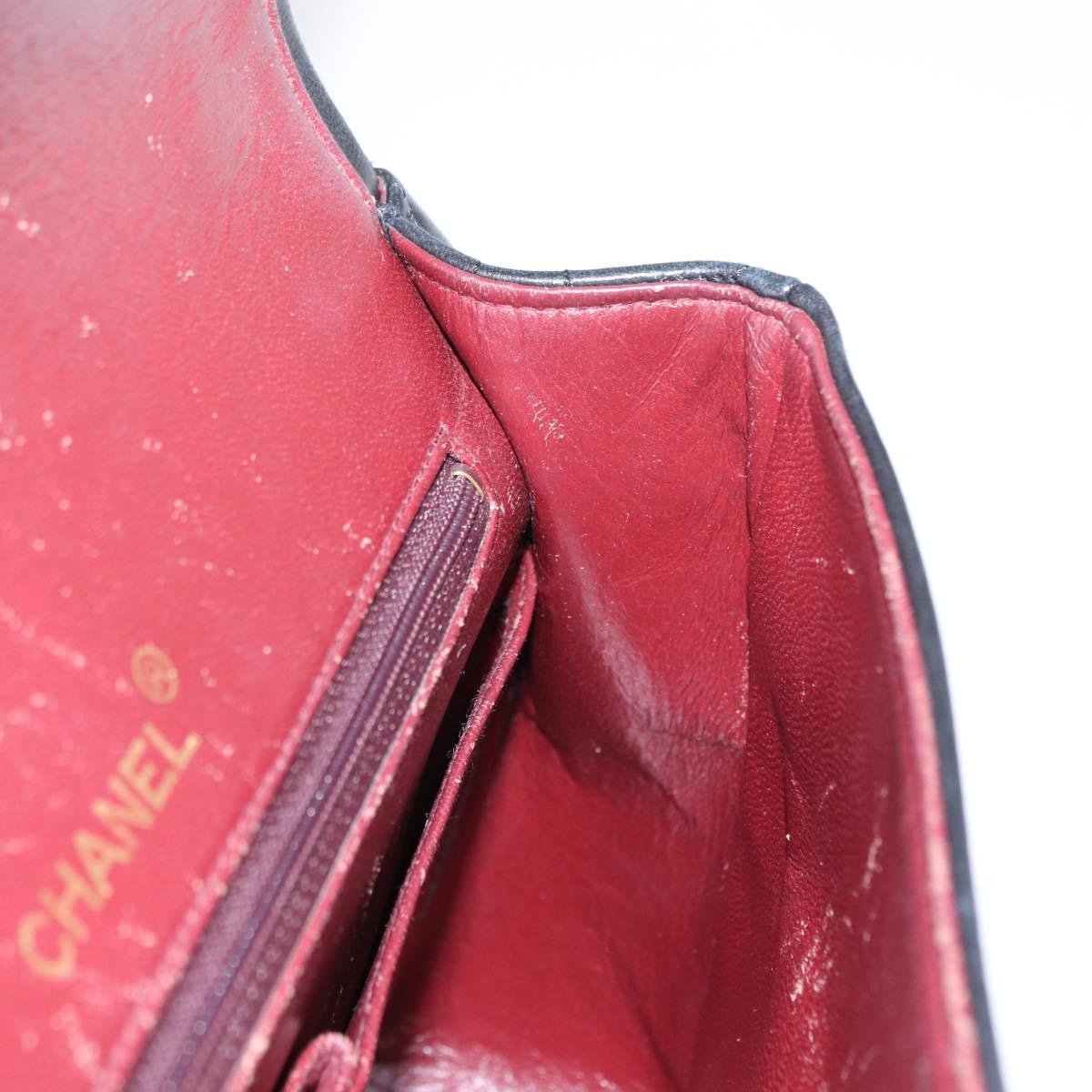 CHANEL Matelasse 25 Double Flap Chain Bag Lamb Skin Black Gold CC Auth 156055