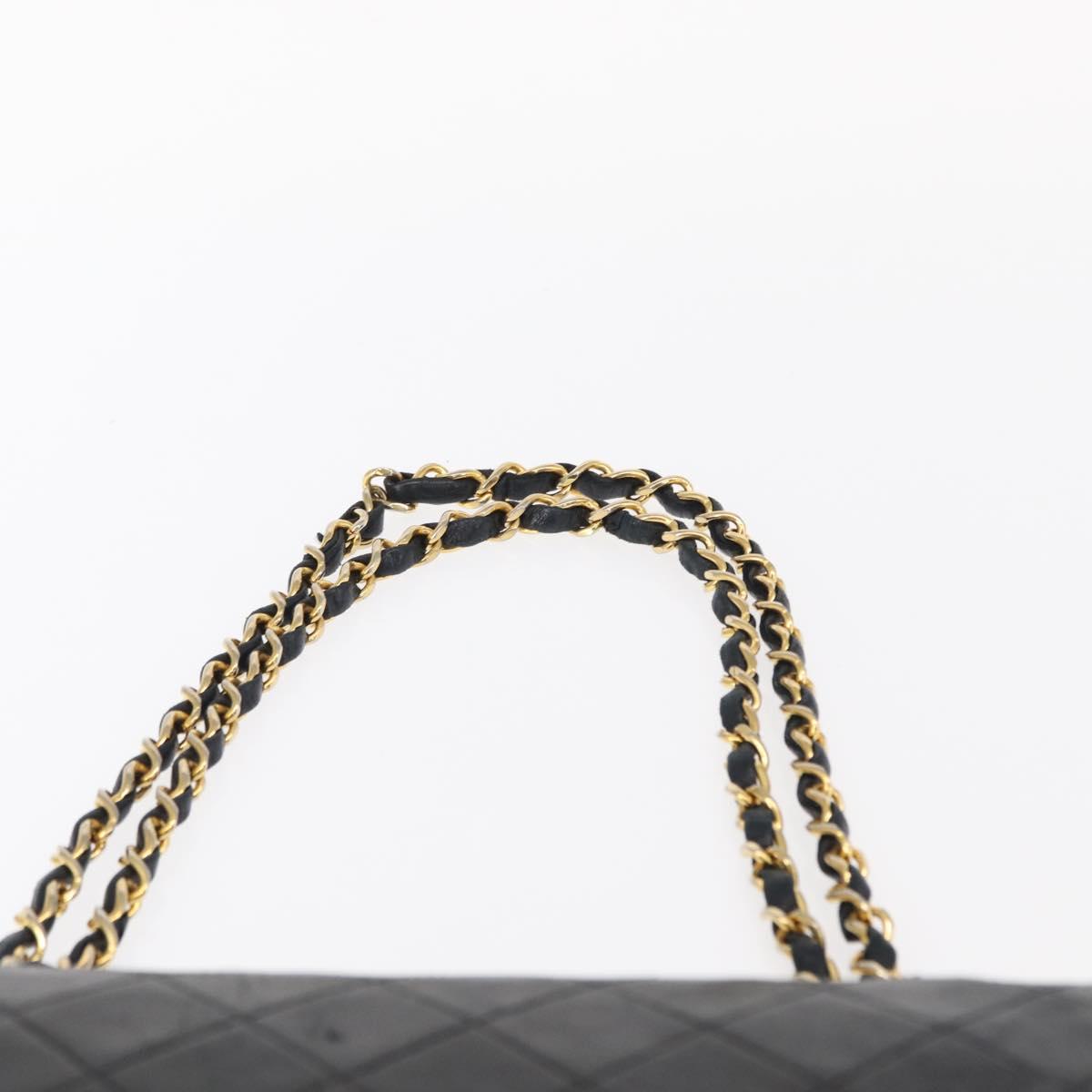 CHANEL Matelasse 25 Double Flap Chain Bag Lamb Skin Black Gold CC Auth 156055