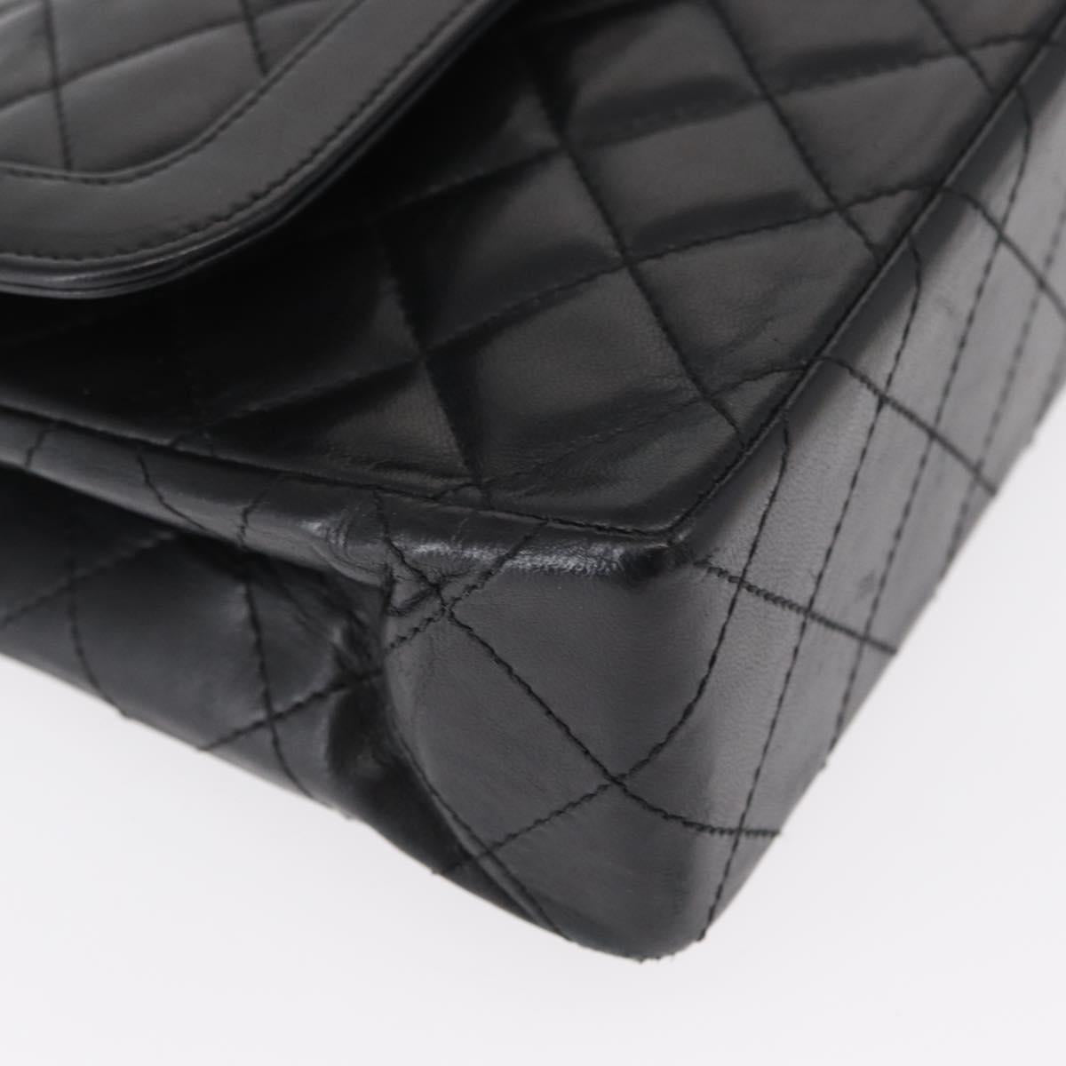 CHANEL Matelasse 25 Double Flap Paris Only Bag Lamb Skin Black CC Auth 156056