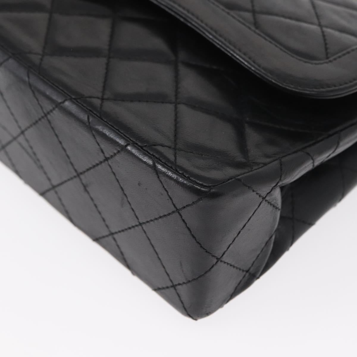 CHANEL Matelasse 25 Double Flap Paris Only Bag Lamb Skin Black CC Auth 156056