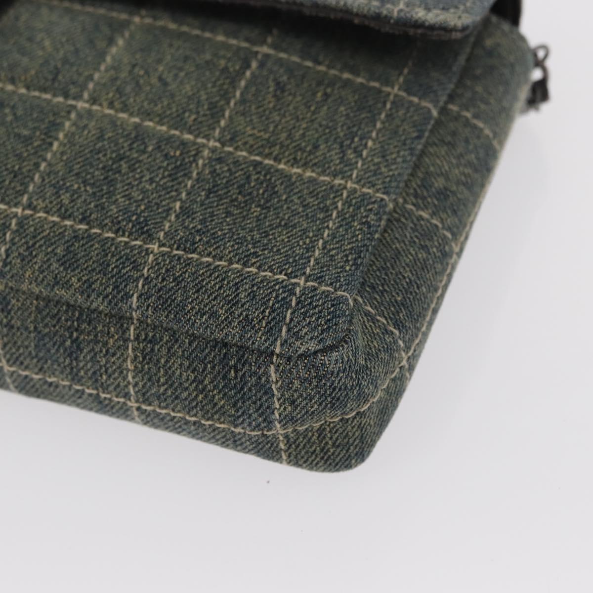 CHANEL Choco Bar Chain Shoulder Bag Denim Blue CC Auth 156057