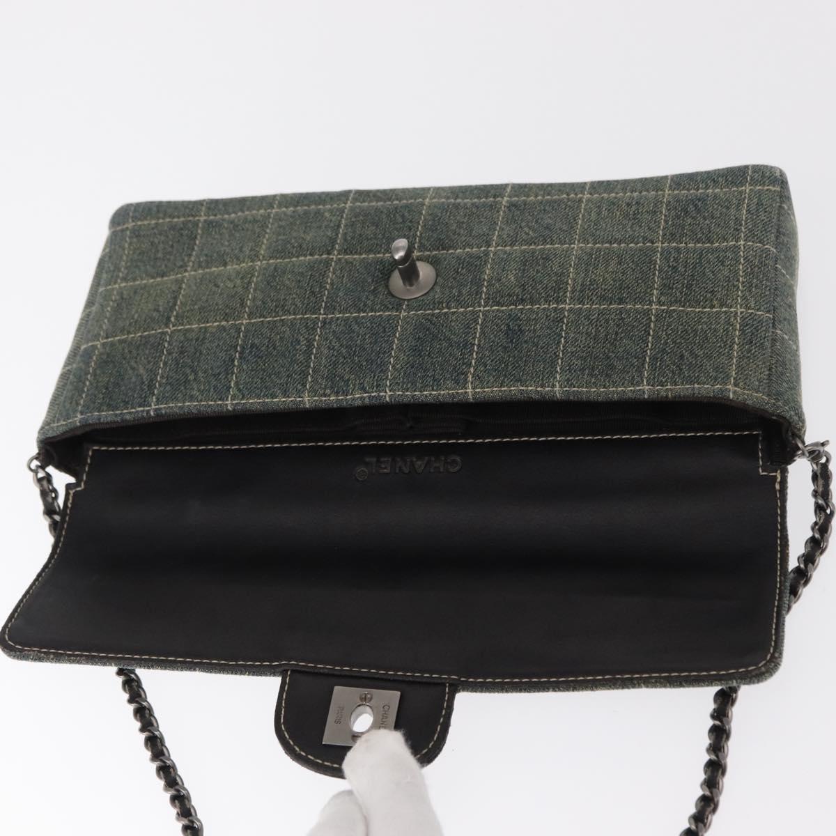 CHANEL Choco Bar Chain Shoulder Bag Denim Blue CC Auth 156057