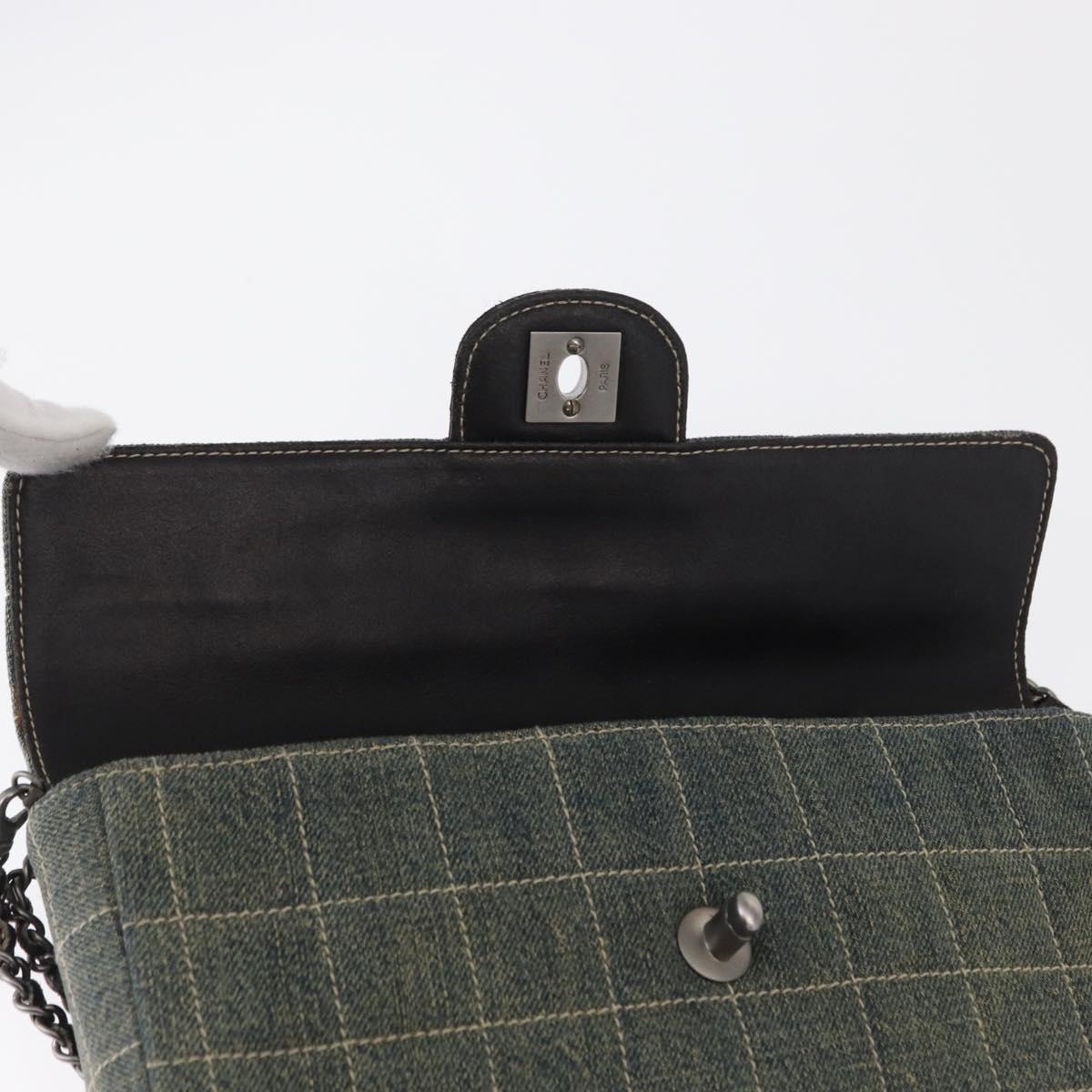 CHANEL Choco Bar Chain Shoulder Bag Denim Blue CC Auth 156057