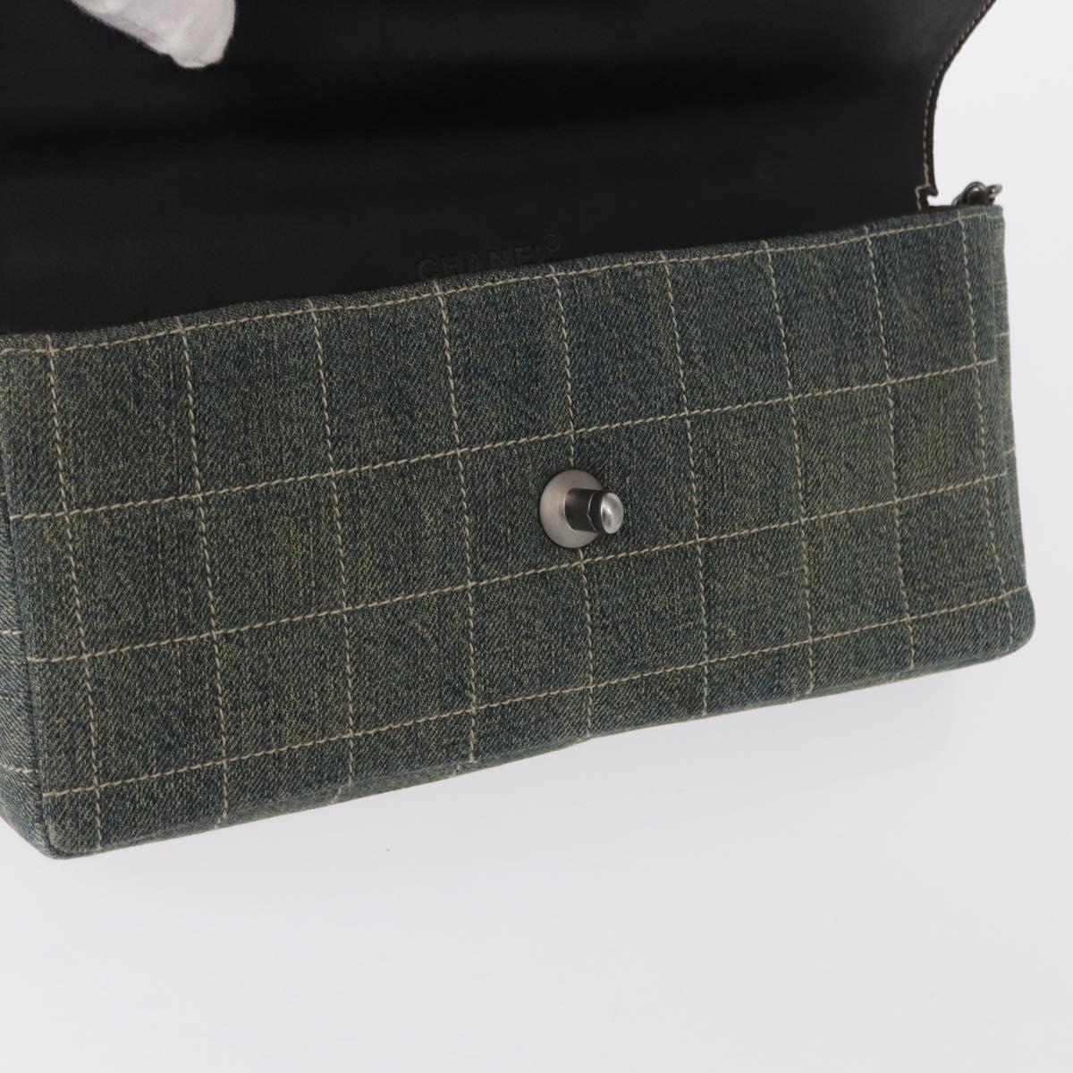 CHANEL Choco Bar Chain Shoulder Bag Denim Blue CC Auth 156057