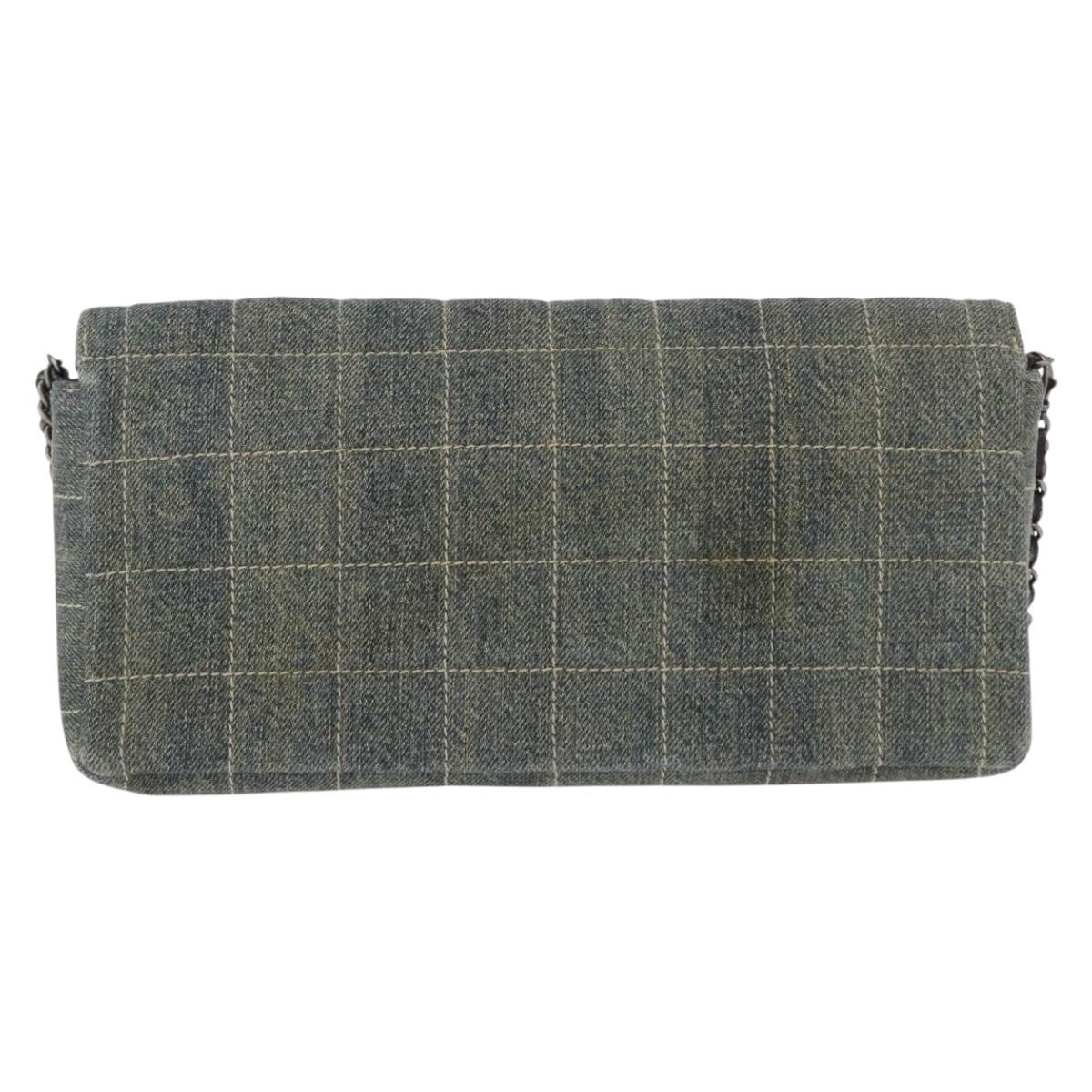 CHANEL Choco Bar Chain Shoulder Bag Denim Blue CC Auth 156057