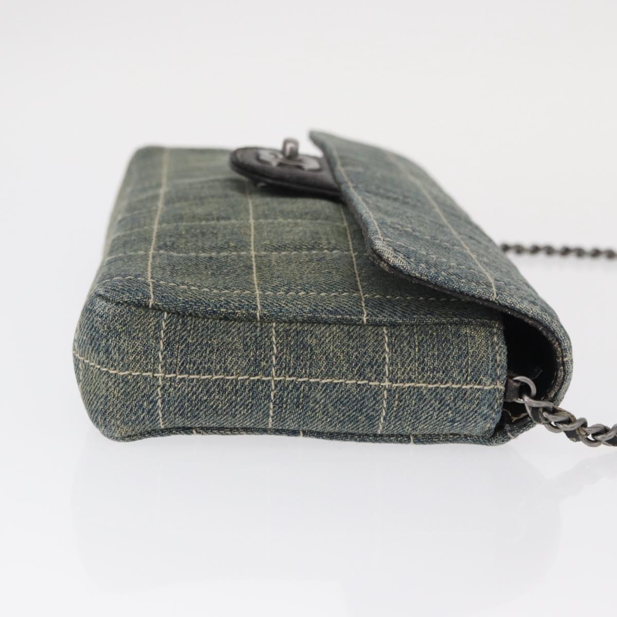 CHANEL Choco Bar Chain Shoulder Bag Denim Blue CC Auth 156057