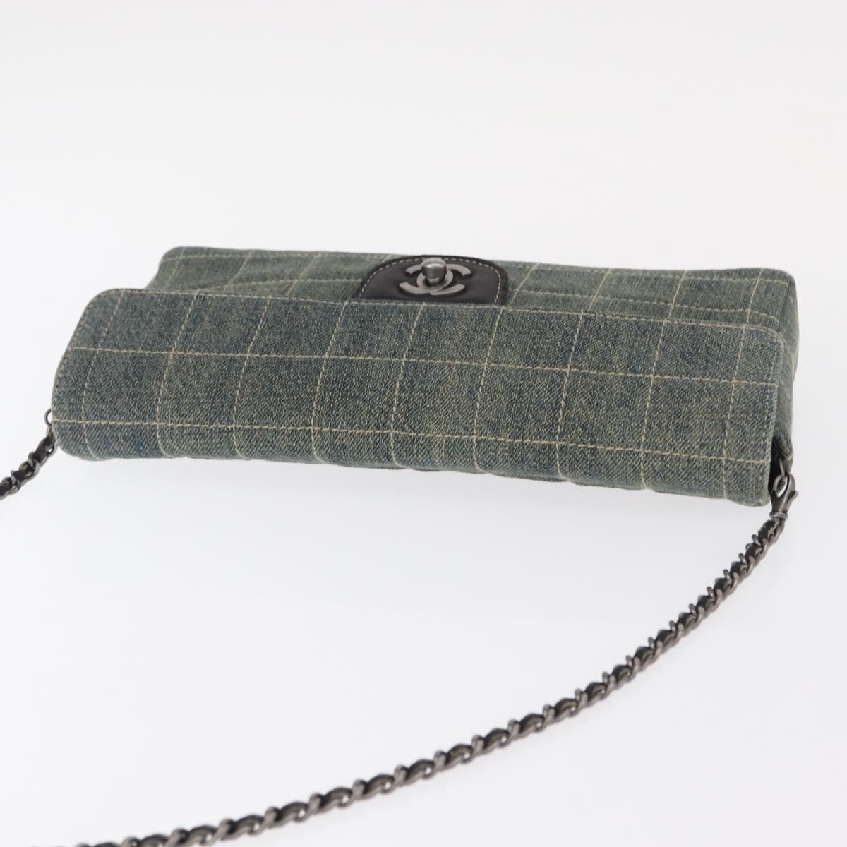 CHANEL Choco Bar Chain Shoulder Bag Denim Blue CC Auth 156057