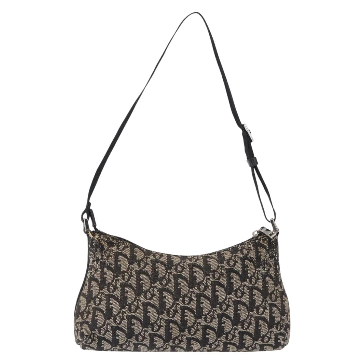 Christian Dior Trotter Canvas Accessory Pouch Black Silver Auth 156059