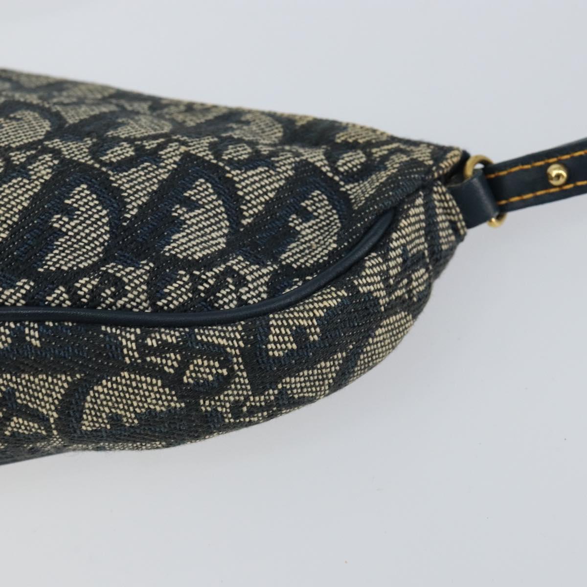 Christian Dior Trotter Canvas Saddle Accessory Pouch Navy Gold Auth 156060