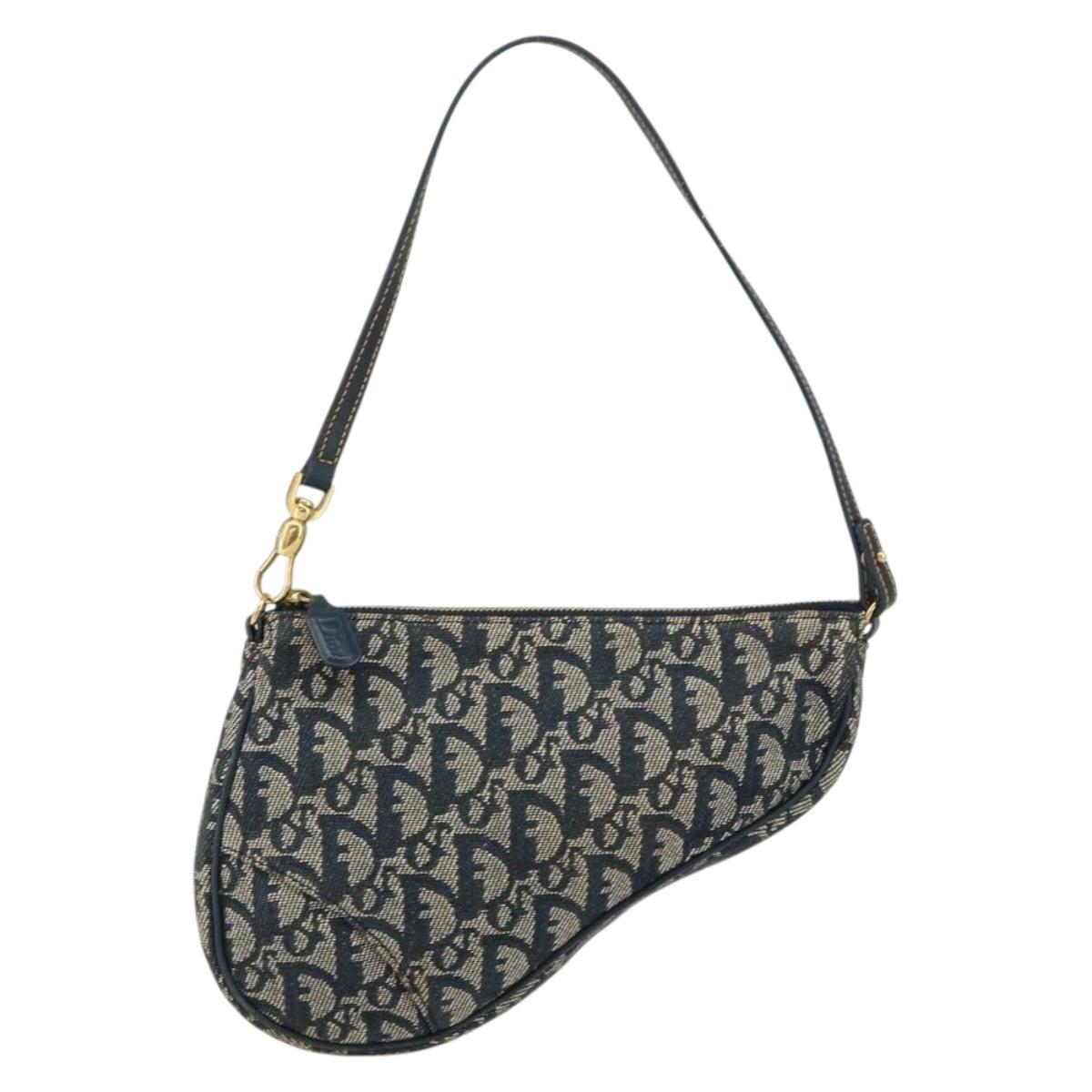 Christian Dior Trotter Canvas Saddle Accessory Pouch Navy Gold Auth 156060
