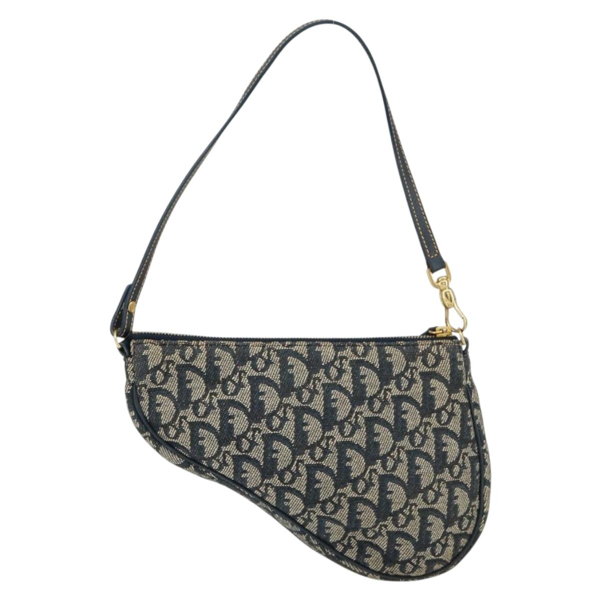 Christian Dior Trotter Canvas Saddle Accessory Pouch Navy Gold Auth 156060