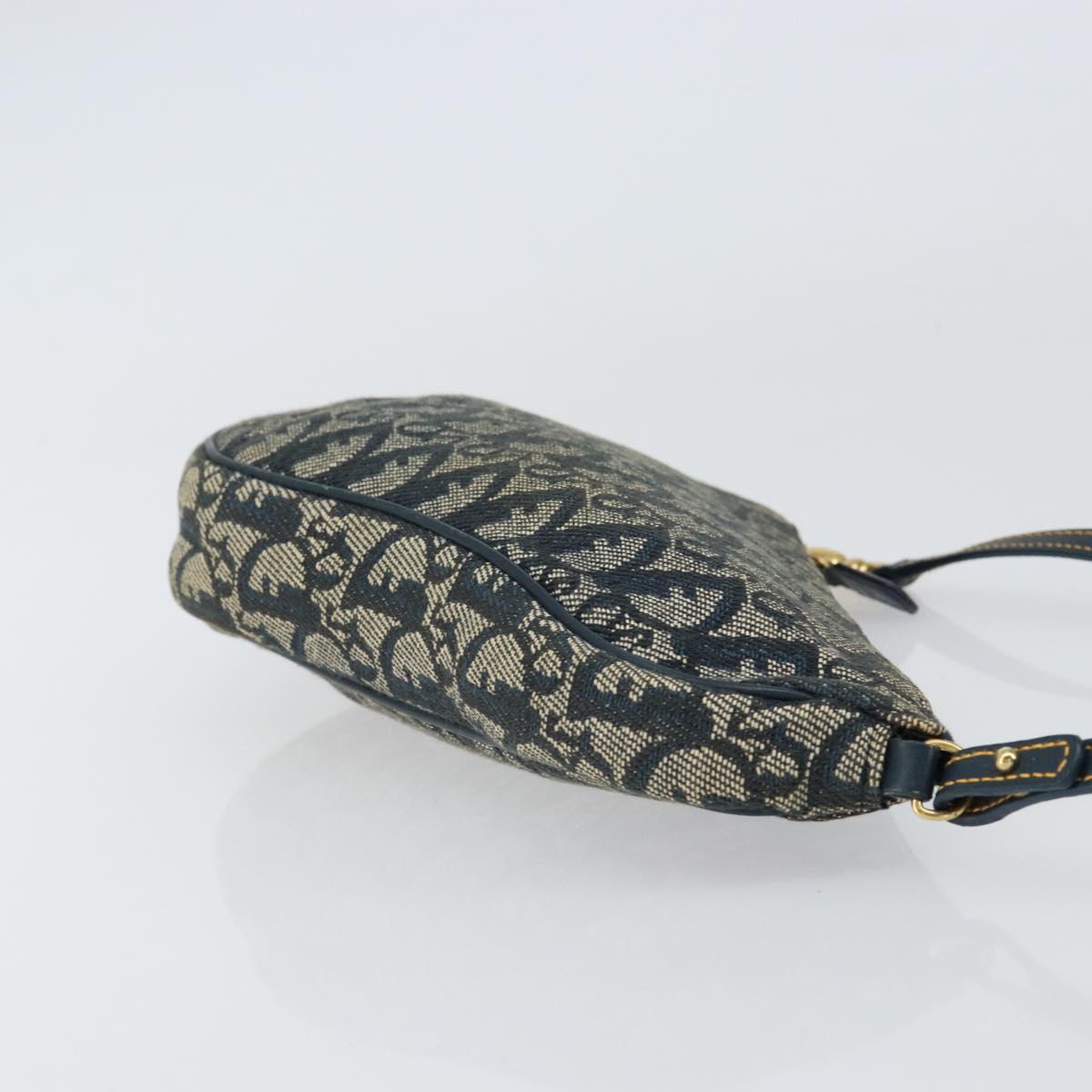Christian Dior Trotter Canvas Saddle Accessory Pouch Navy Gold Auth 156060