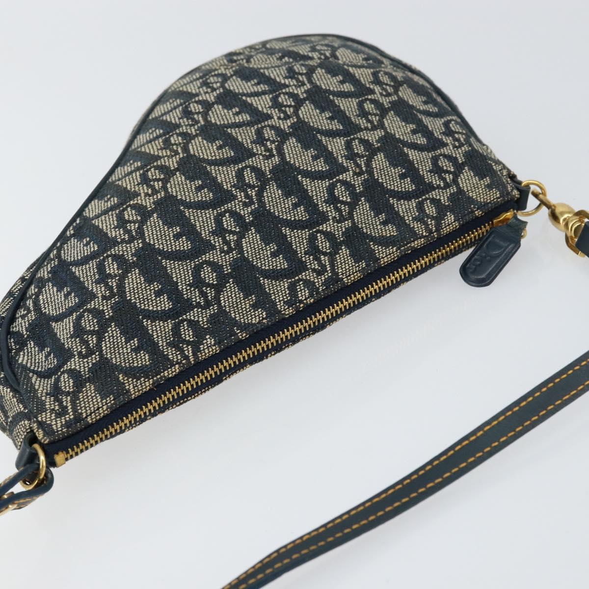 Christian Dior Trotter Canvas Saddle Accessory Pouch Navy Gold Auth 156060