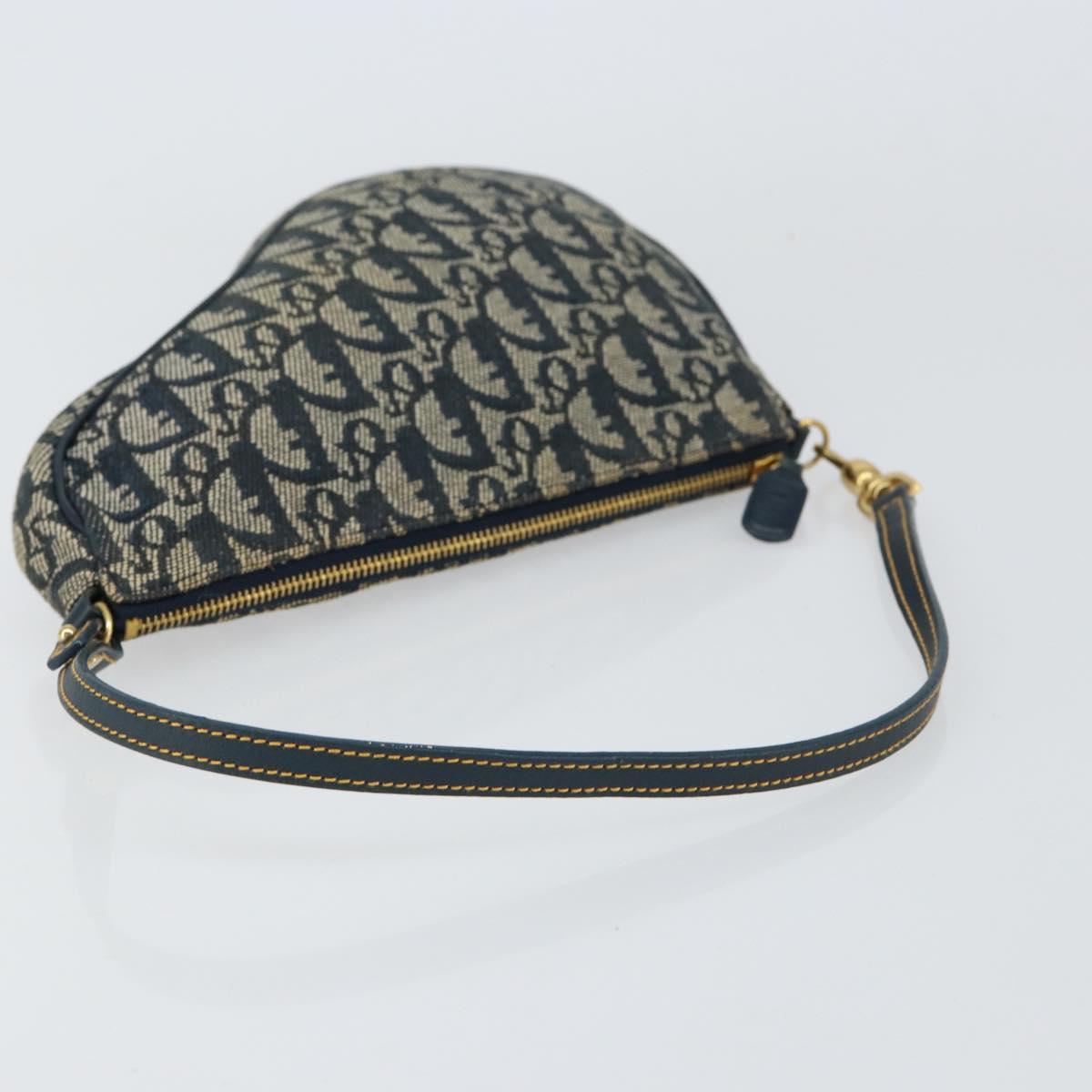 Christian Dior Trotter Canvas Saddle Accessory Pouch Navy Gold Auth 156060