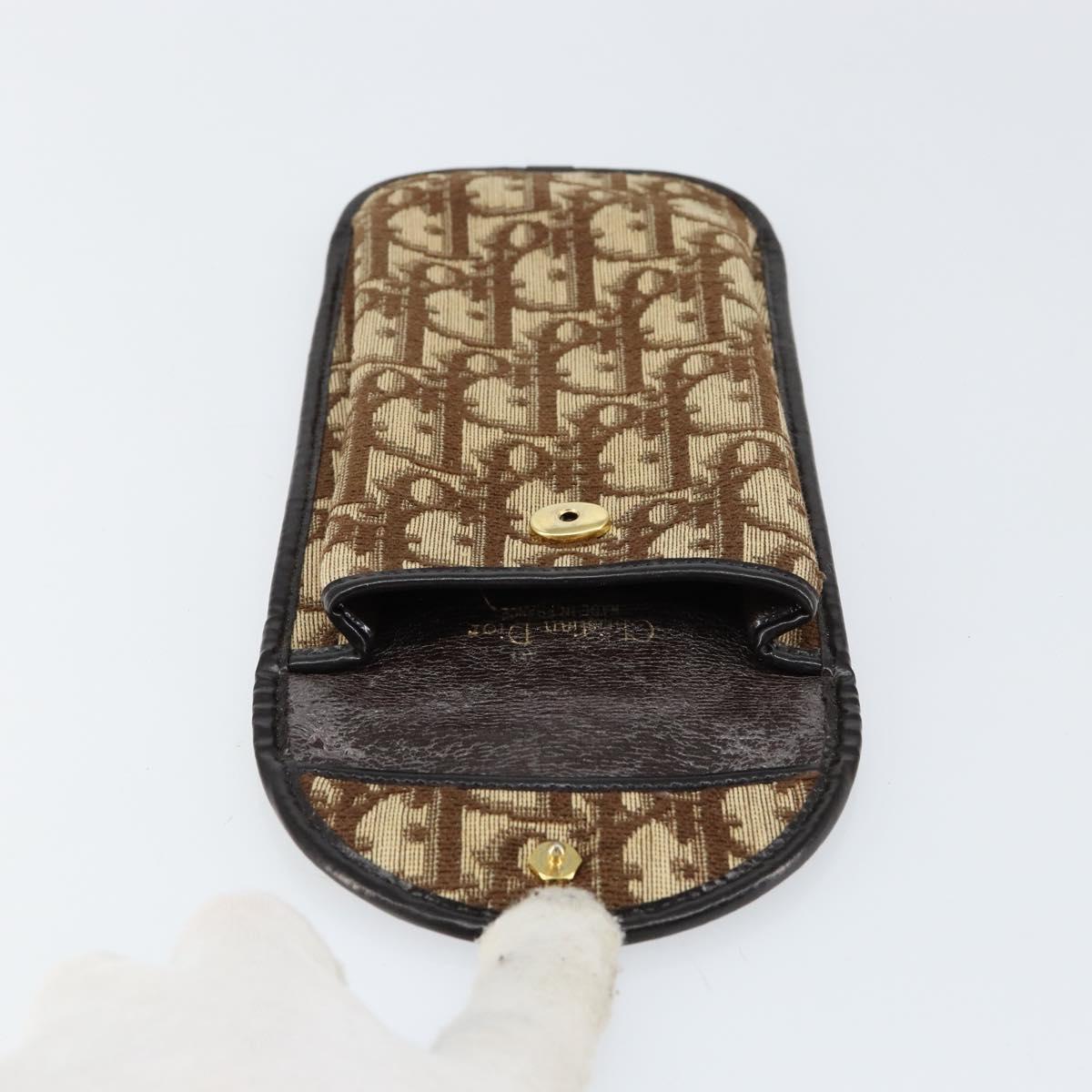 Christian Dior Trotter Canvas Pouch Beige Gold Auth 156062