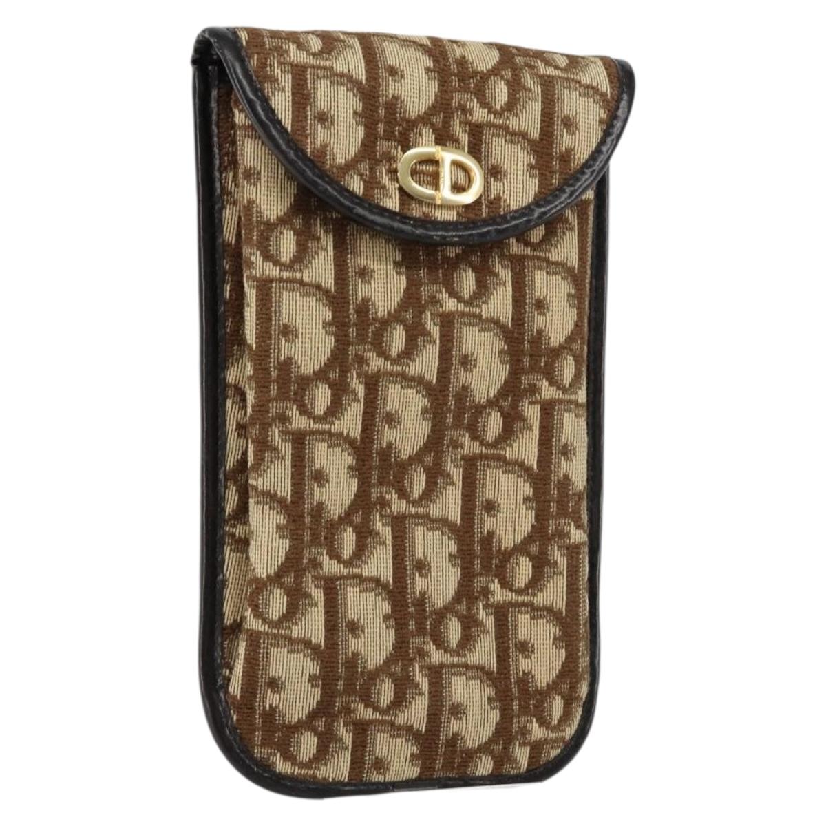 Christian Dior Trotter Canvas Pouch Beige Gold Auth 156062