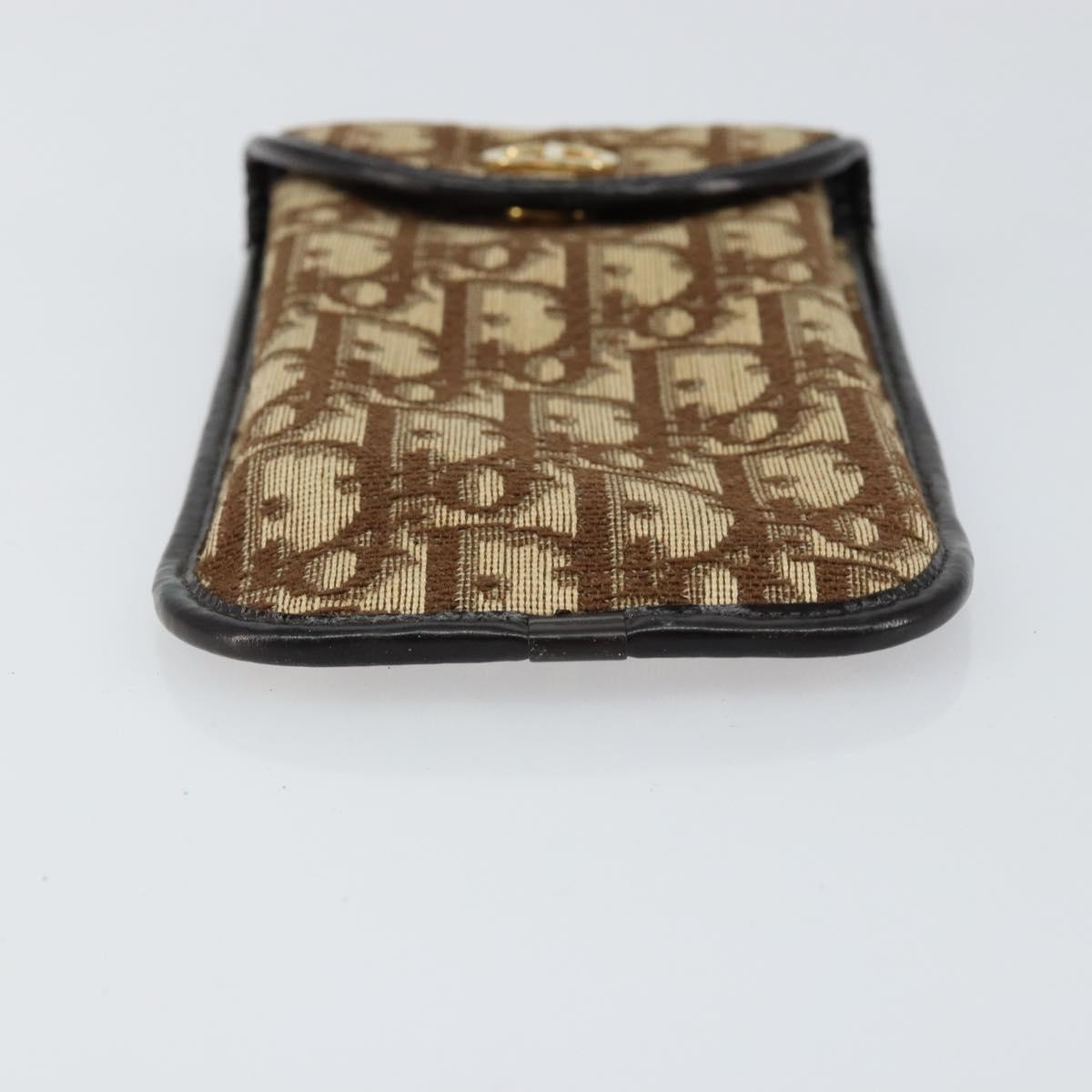 Christian Dior Trotter Canvas Pouch Beige Gold Auth 156062