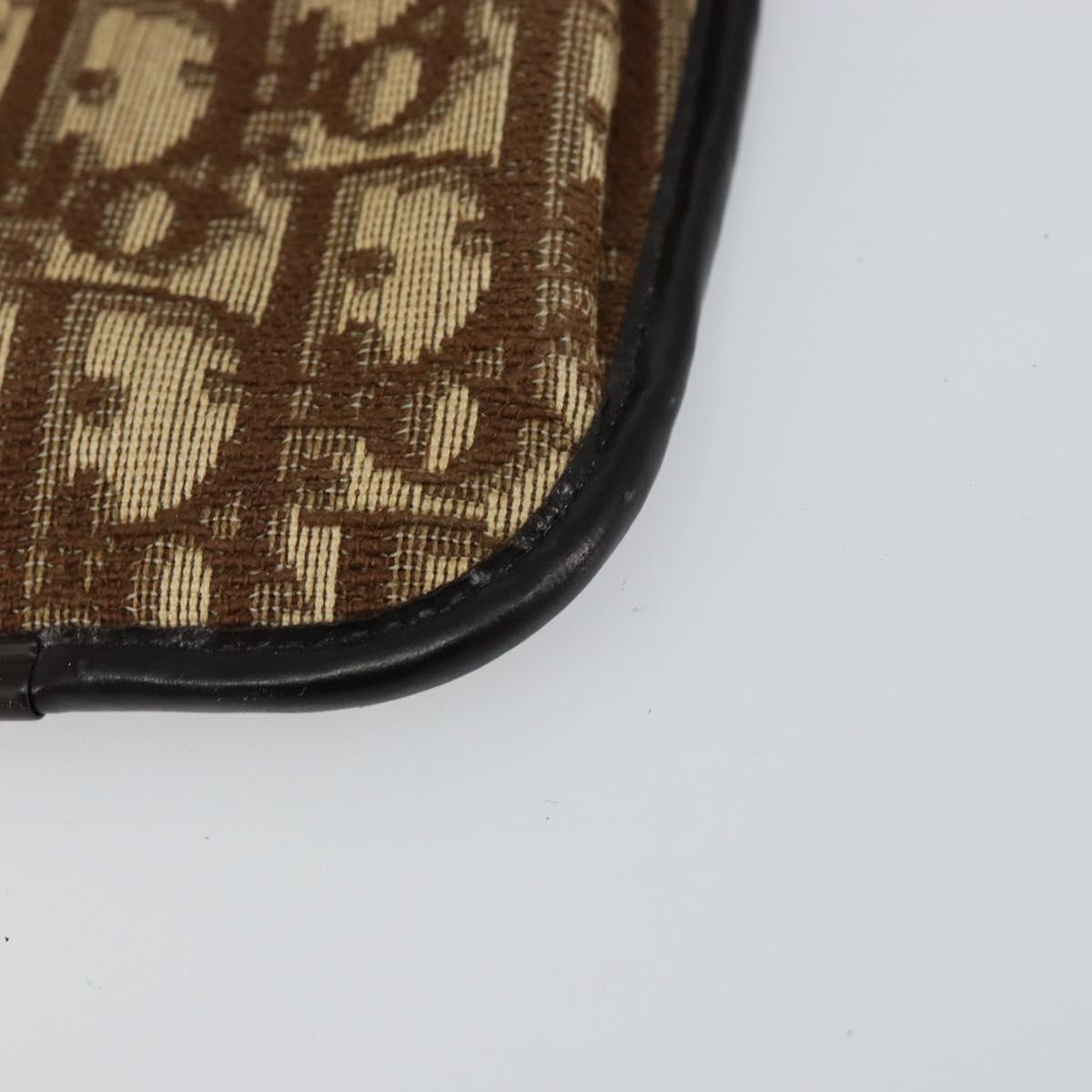 Christian Dior Trotter Canvas Pouch Beige Gold Auth 156062