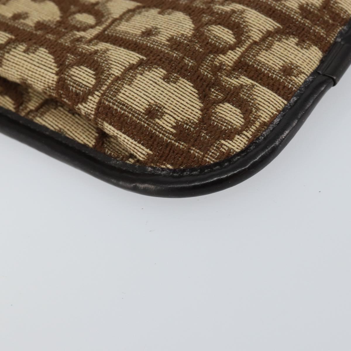 Christian Dior Trotter Canvas Pouch Beige Gold Auth 156062