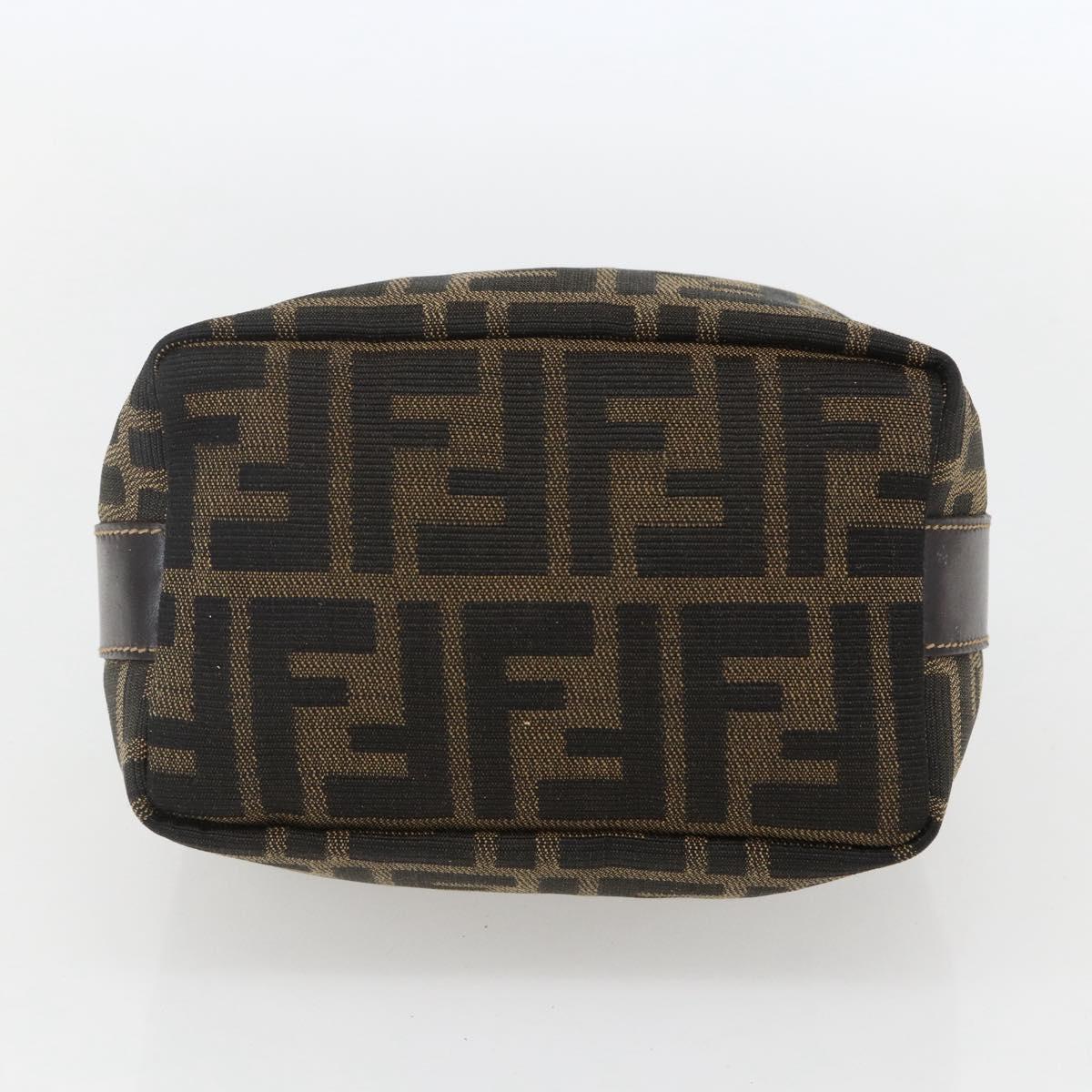 FENDI Zucca Canvas Vanity Hand Bag Black Brown gold Auth 156064