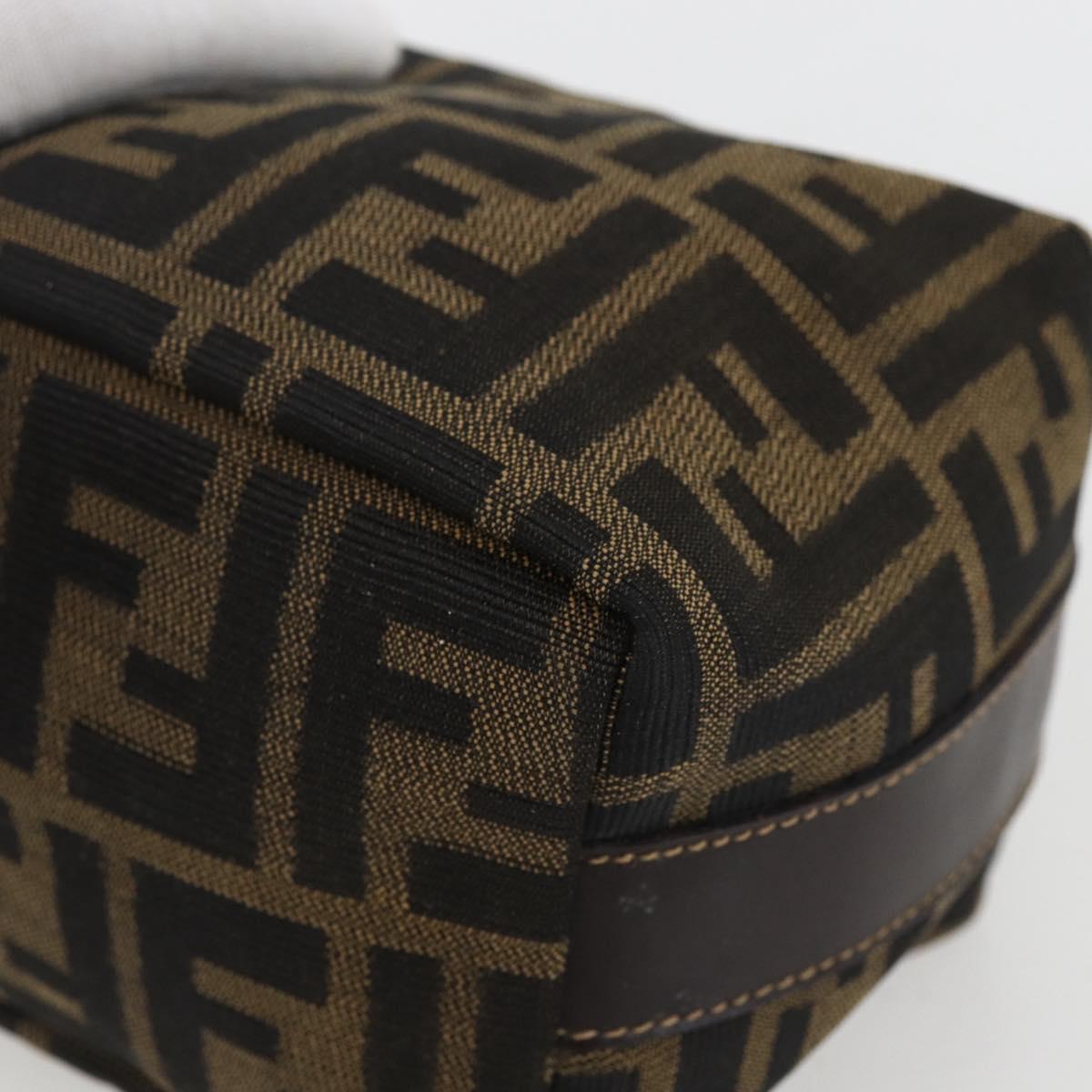 FENDI Zucca Canvas Vanity Hand Bag Black Brown gold Auth 156064