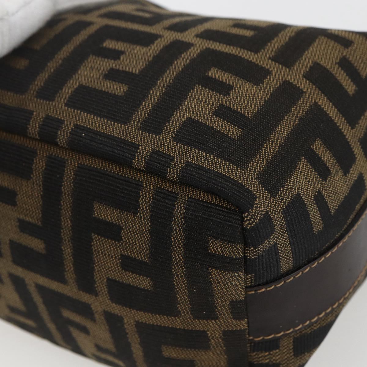 FENDI Zucca Canvas Vanity Hand Bag Black Brown gold Auth 156064
