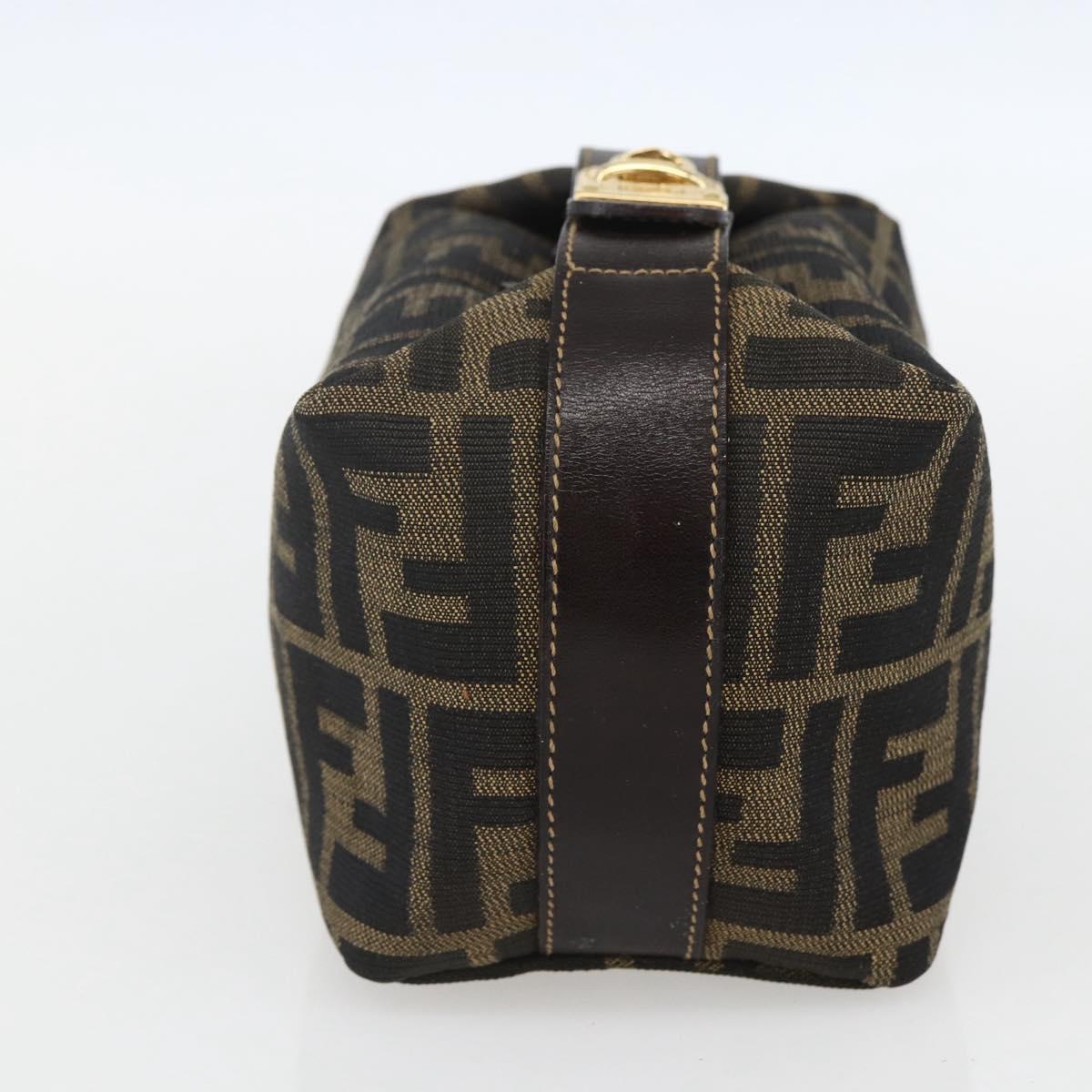 FENDI Zucca Canvas Vanity Hand Bag Black Brown gold Auth 156064