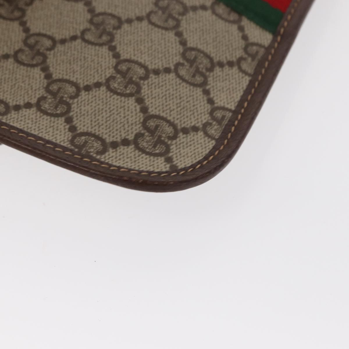 GUCCI Web Sherry Line GG Supreme Pouch PVC Beige Gold 014 14 5205 Auth 156065