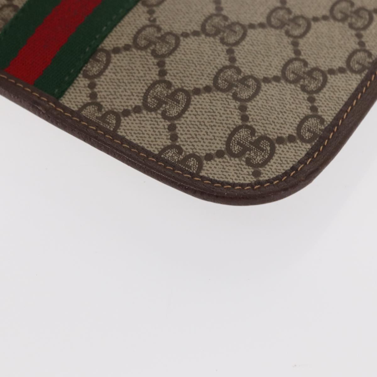 GUCCI Web Sherry Line GG Supreme Pouch PVC Beige Gold 014 14 5205 Auth 156065