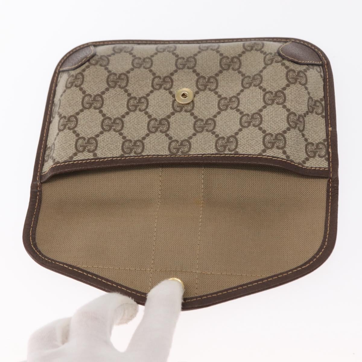 GUCCI Web Sherry Line GG Supreme Pouch PVC Beige Gold 014 14 5205 Auth 156065
