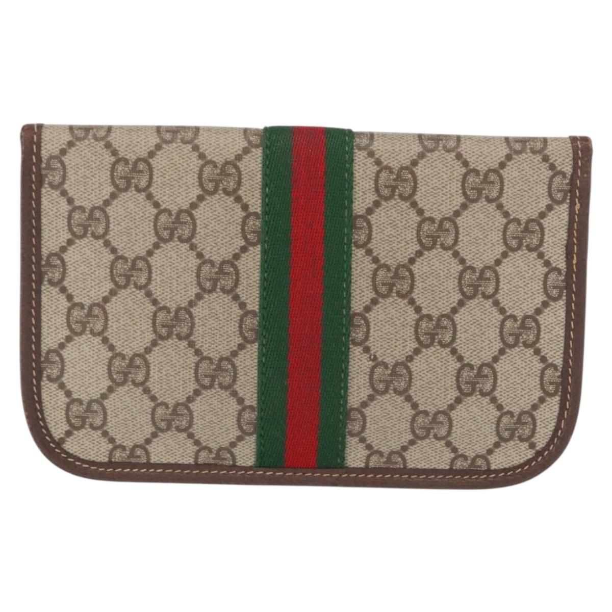 GUCCI Web Sherry Line GG Supreme Pouch PVC Beige Gold 014 14 5205 Auth 156065