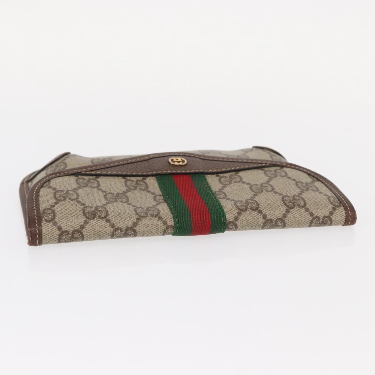GUCCI Web Sherry Line GG Supreme Pouch PVC Beige Gold 014 14 5205 Auth 156065